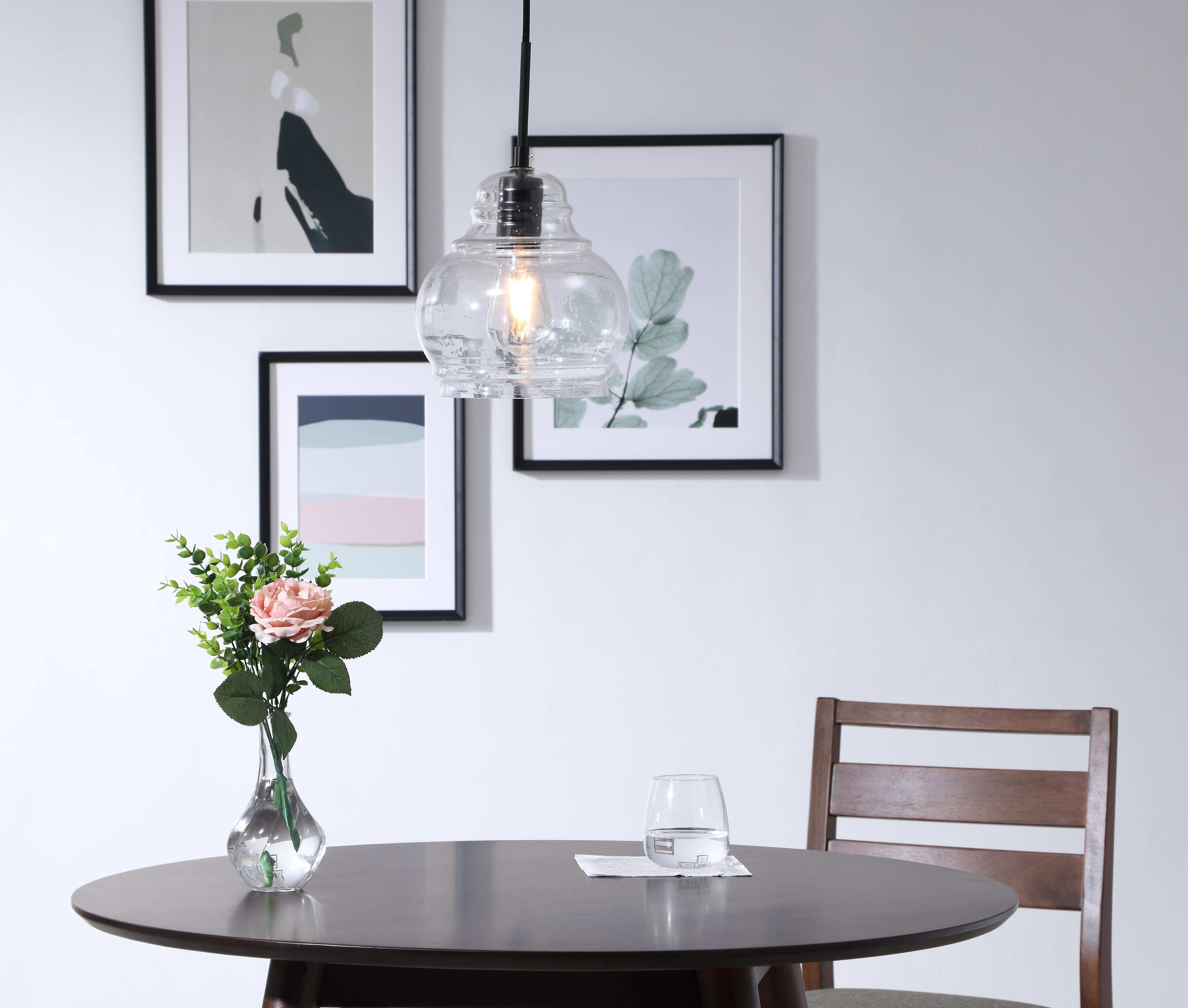 Living District Pierce 1 Light Black And Clear Seeded Glass Pendant, Black/Clear, rollover