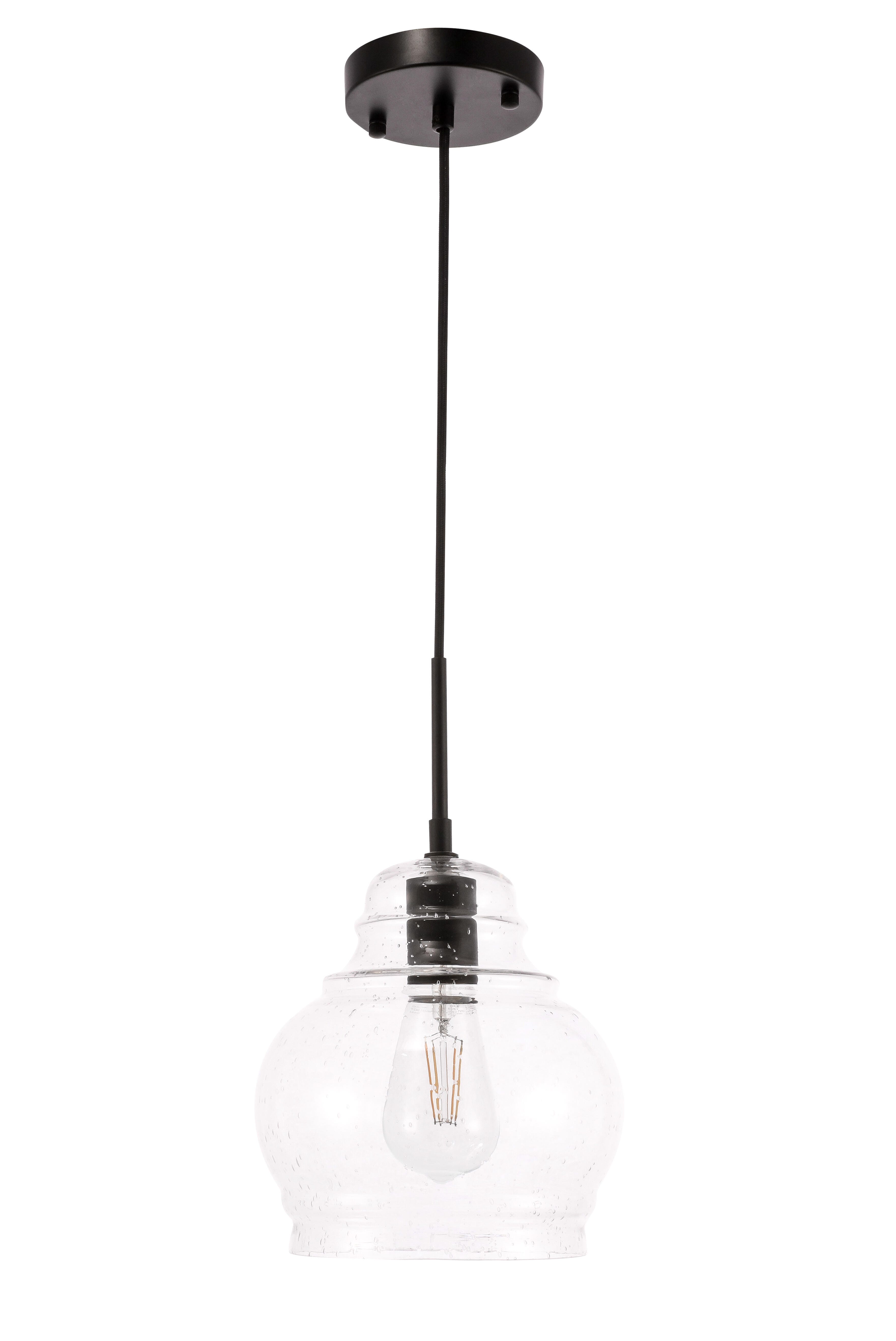 Living District Pierce 1 Light Black And Clear Seeded Glass Pendant, Black/Clear, large