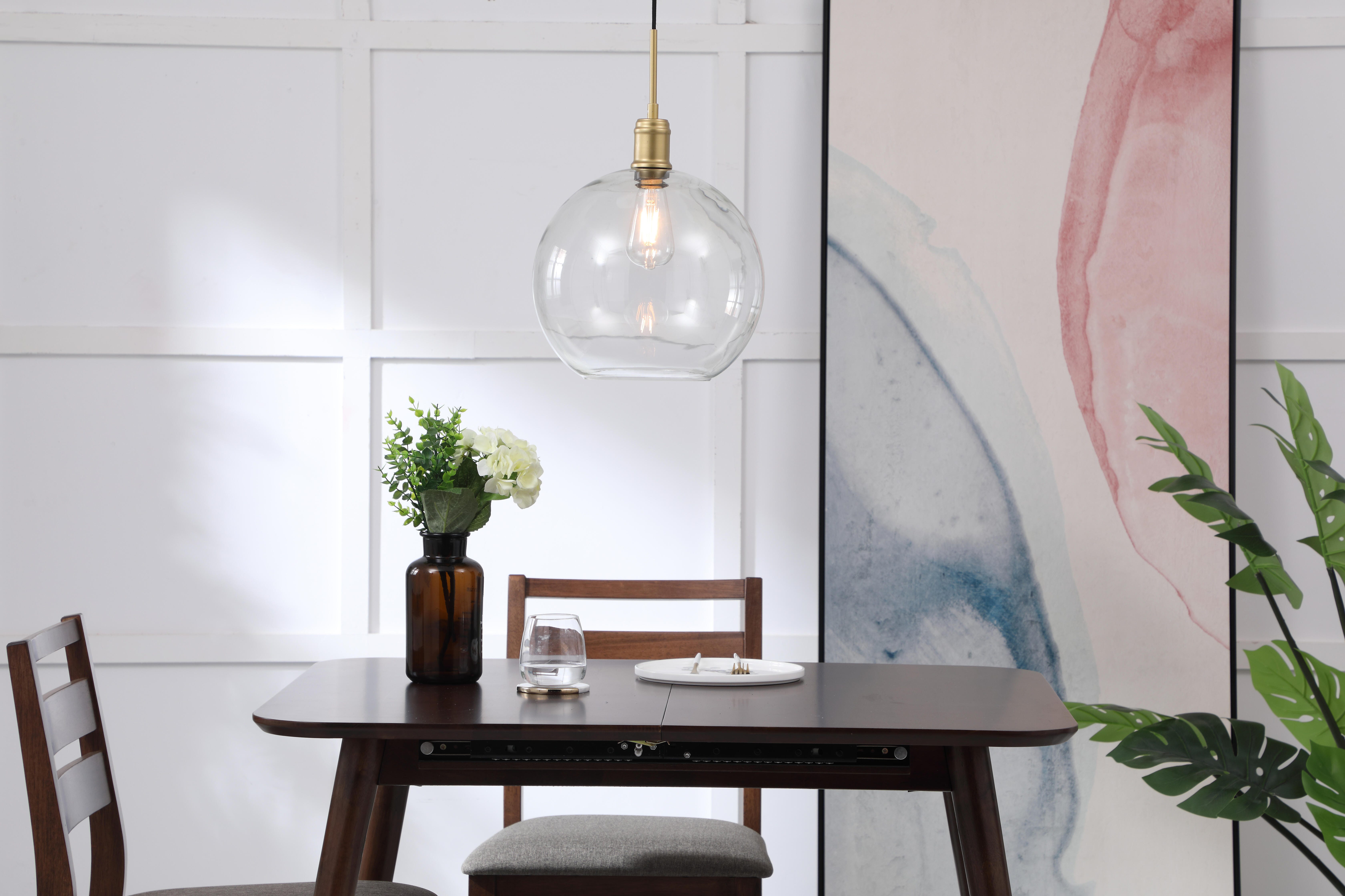 Living District Emett 1 Light Brass And Clear Glass Pendant, Brass/Clear, rollover