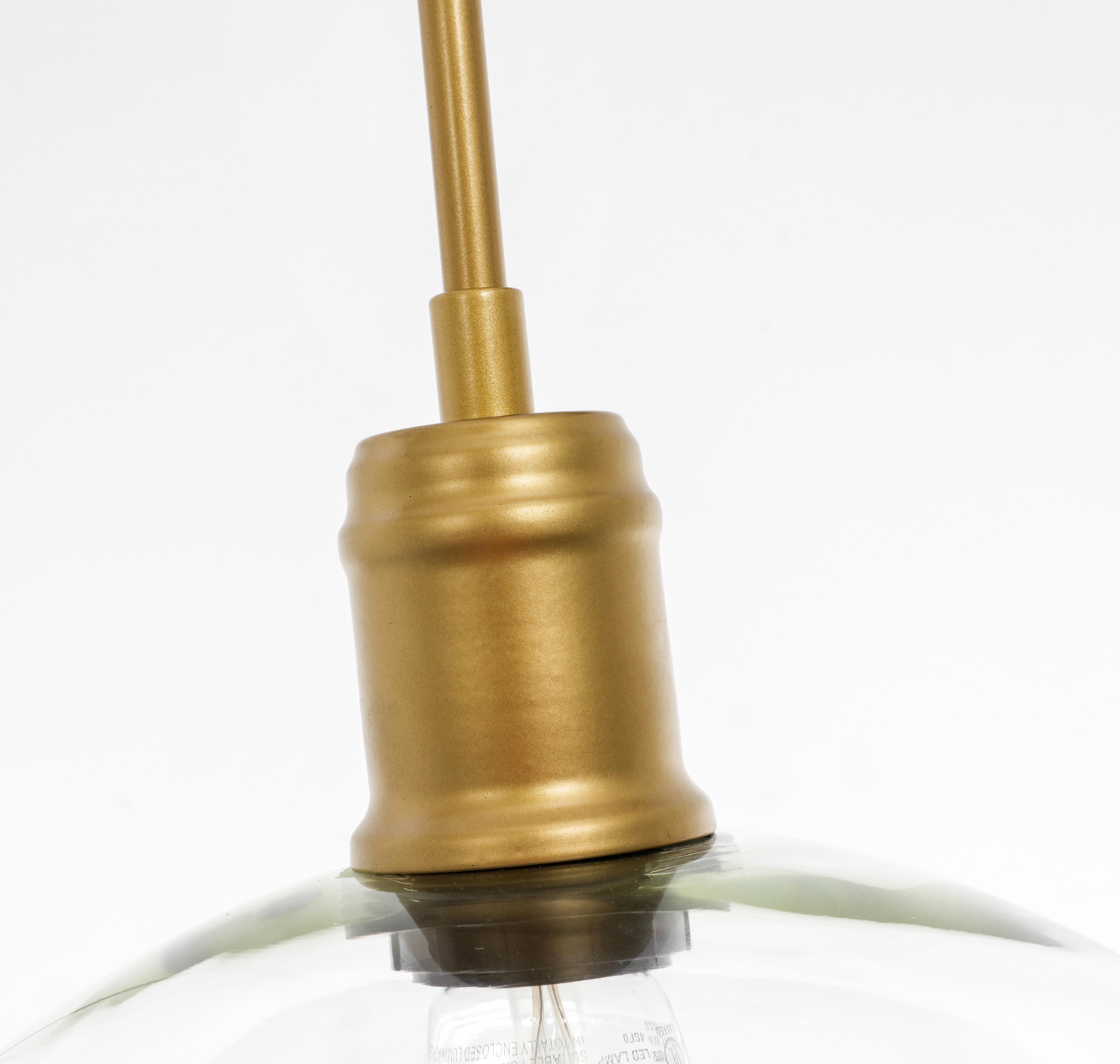 Living District Emett 1 Light Brass And Clear Glass Pendant, Brass/Clear, large