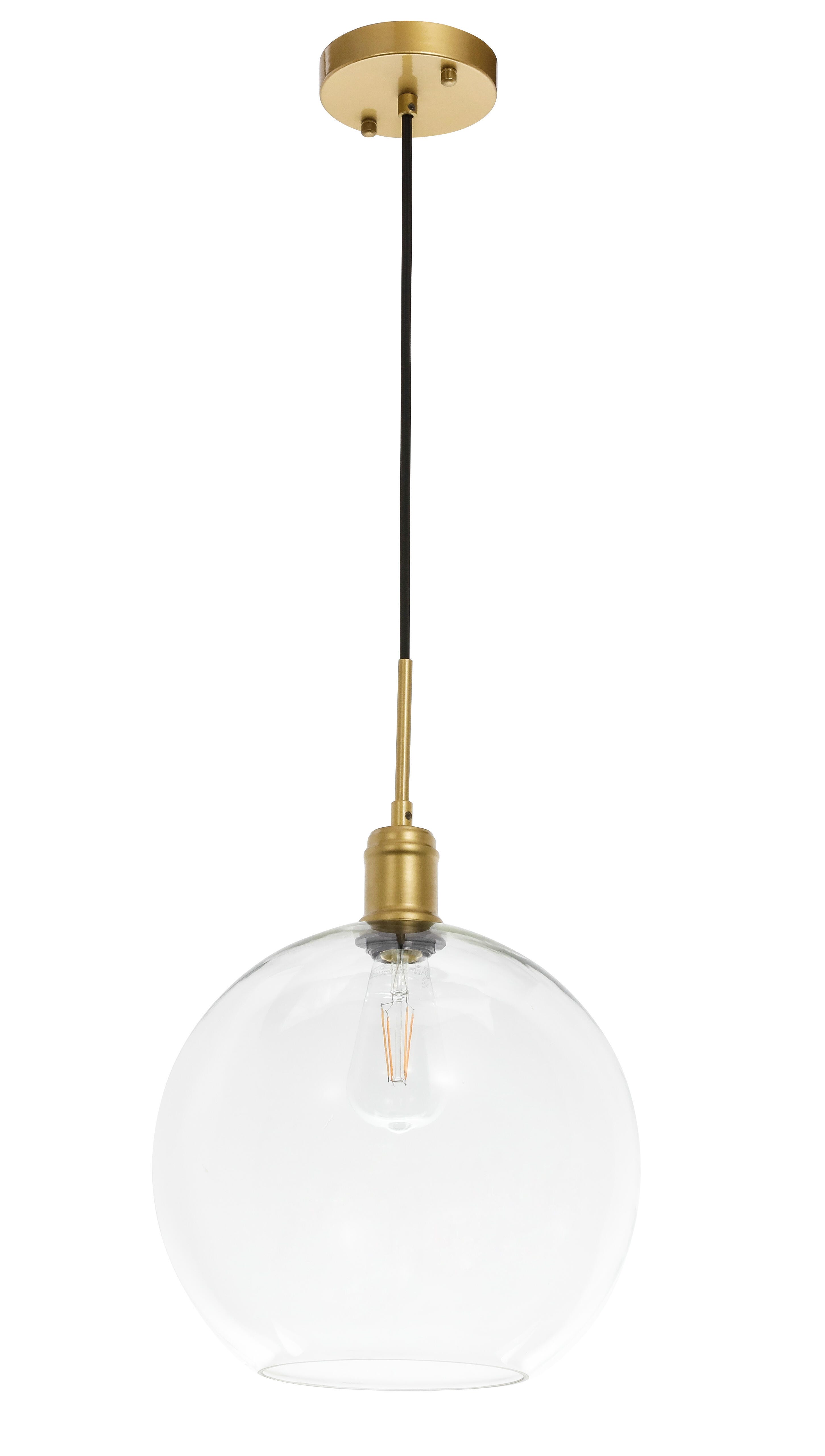 Living District Emett 1 Light Brass And Clear Glass Pendant, Brass/Clear, large
