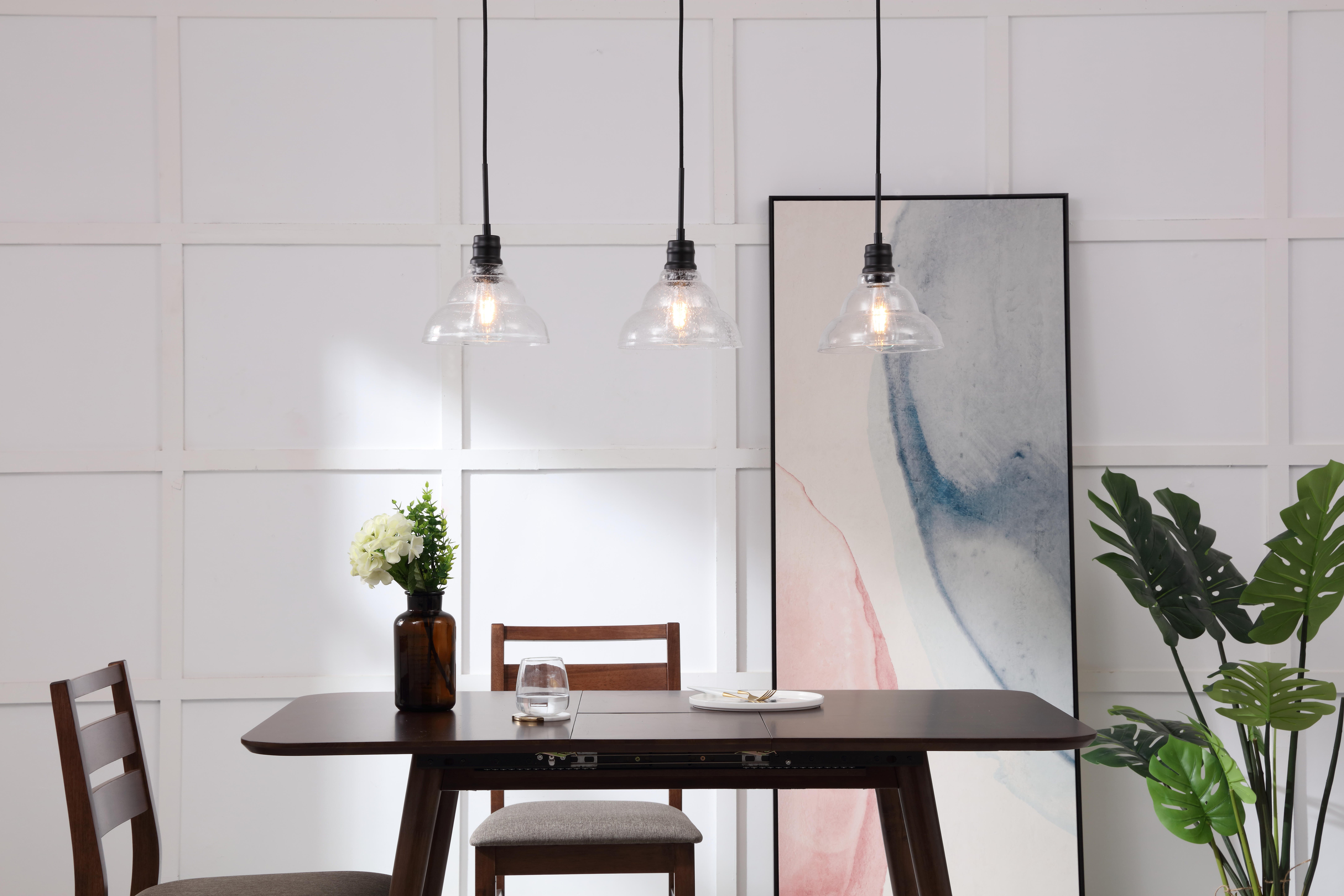 Living District Clive 3 Light Black And Clear Seeded Glass Pendant, Black/Clear, rollover