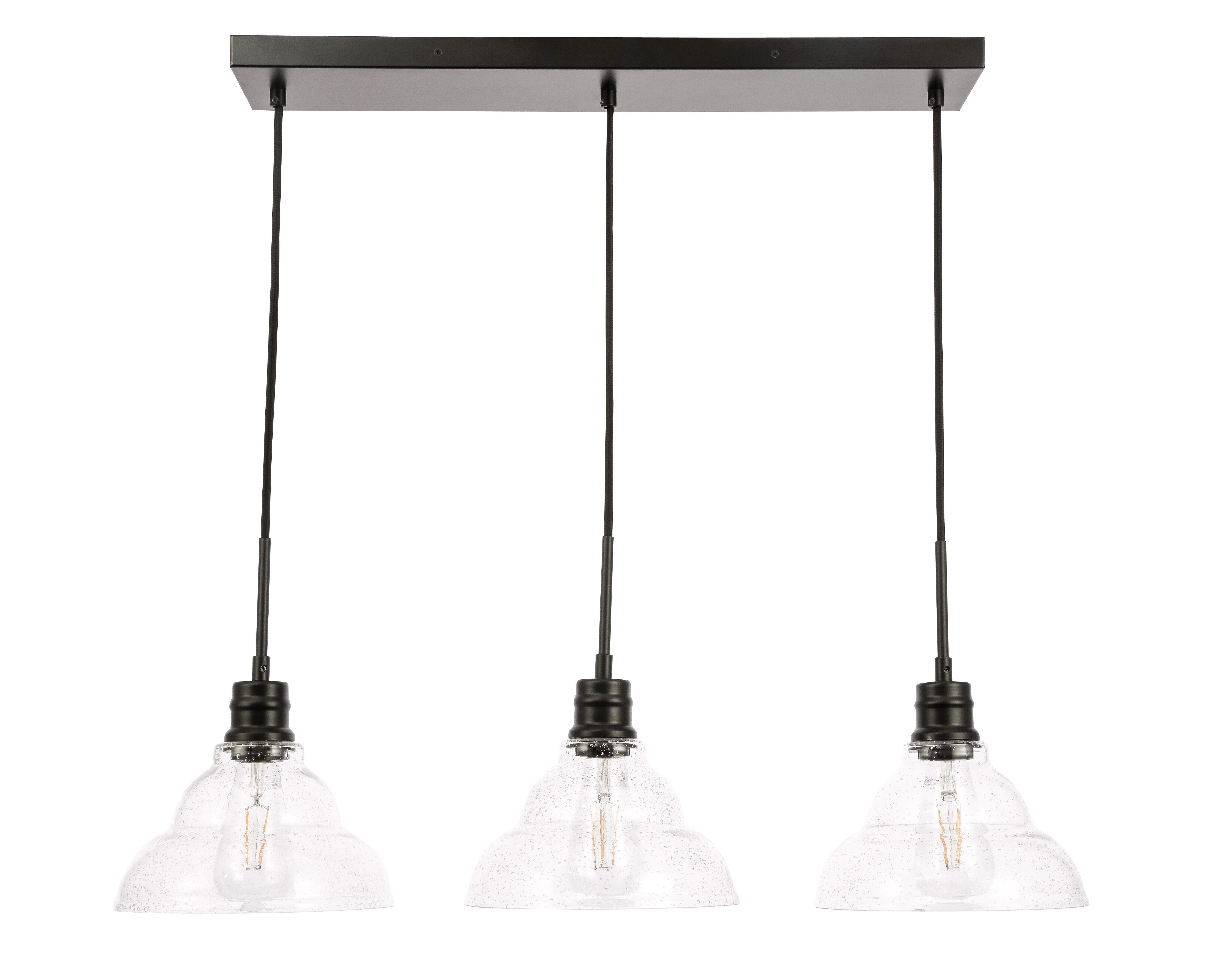 Living District Clive 3 Light Black And Clear Seeded Glass Pendant, Black/Clear, large