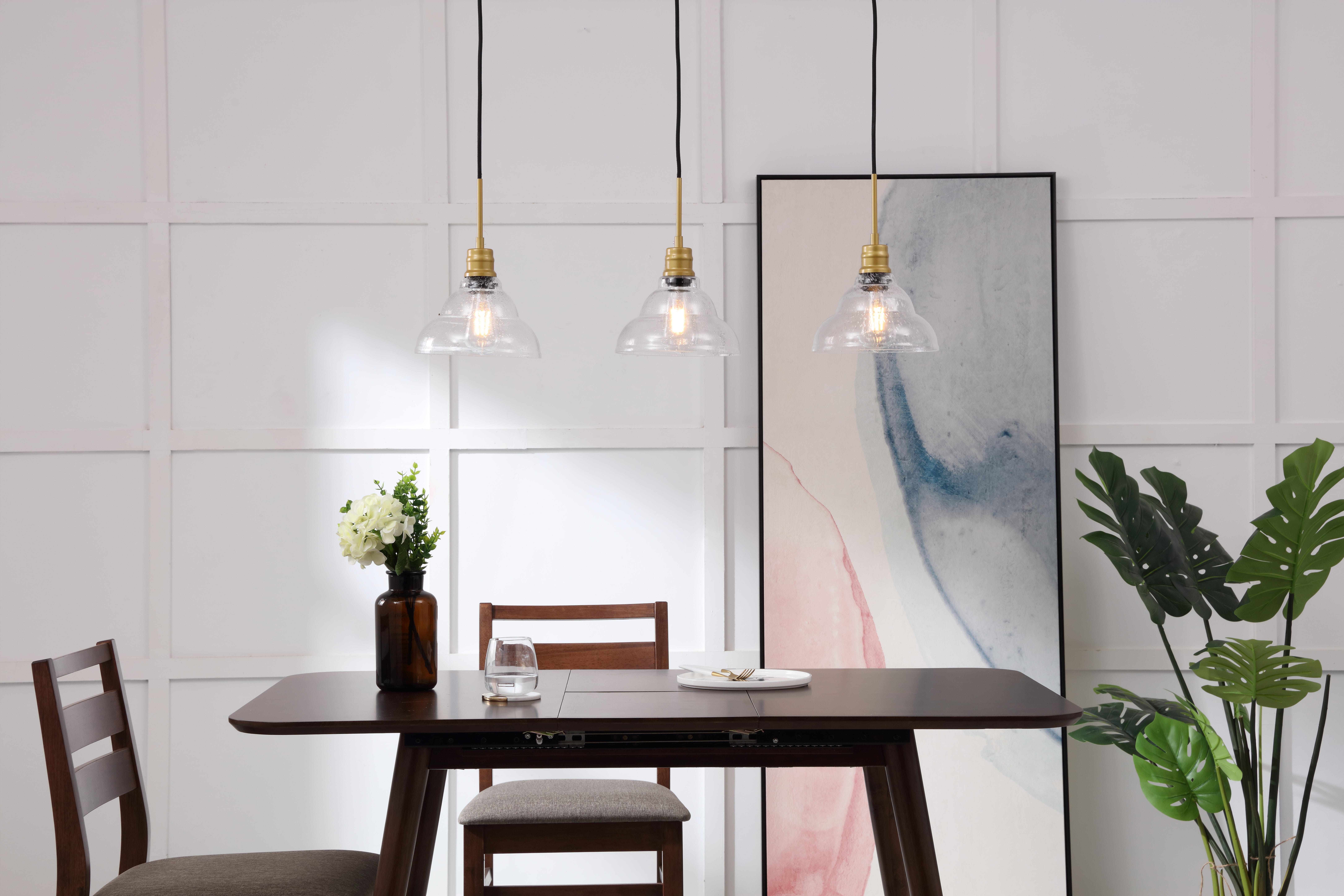 Living District Clive 3 Light Brass And Clear Seeded Glass Pendant, , rollover
