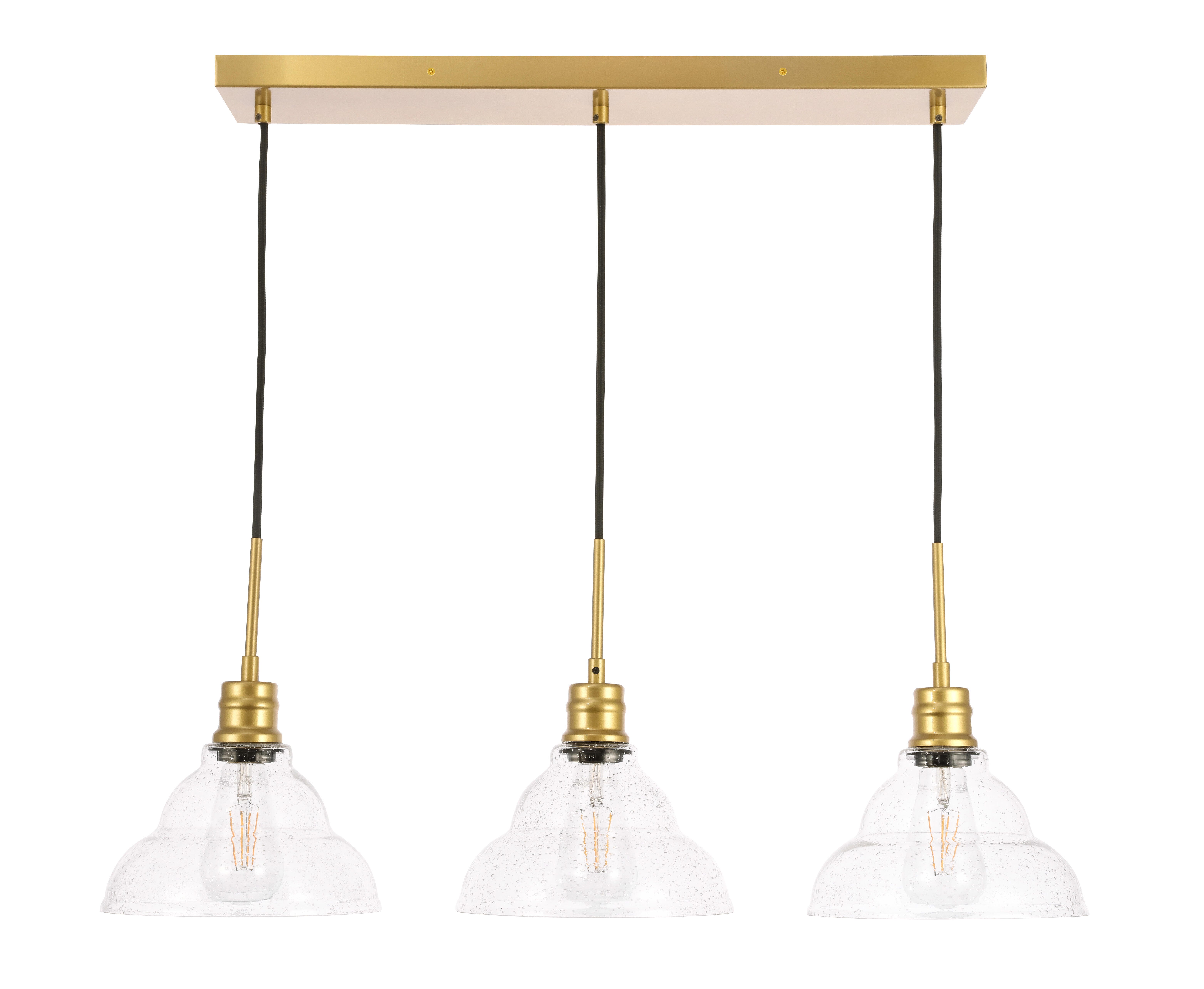 Living District Clive 3 Light Brass And Clear Seeded Glass Pendant, , large