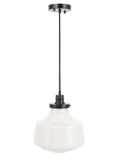 Living District Lyle 1 Light Black And Frosted White Glass Pendant, Black/Frosted White