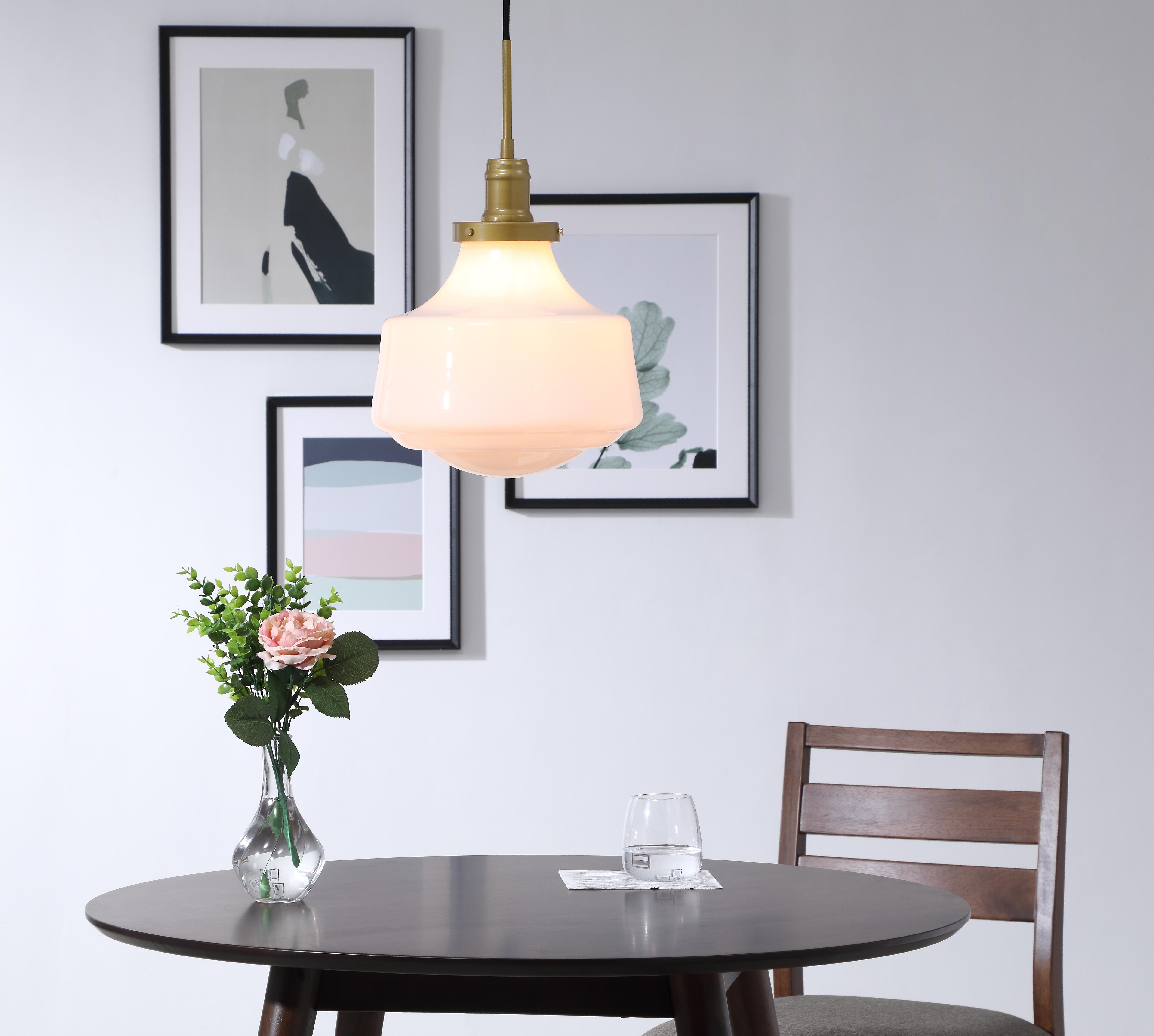 Living District Lyle 1 Light Brass And Frosted White Glass Pendant, Brass/Frosted White, rollover