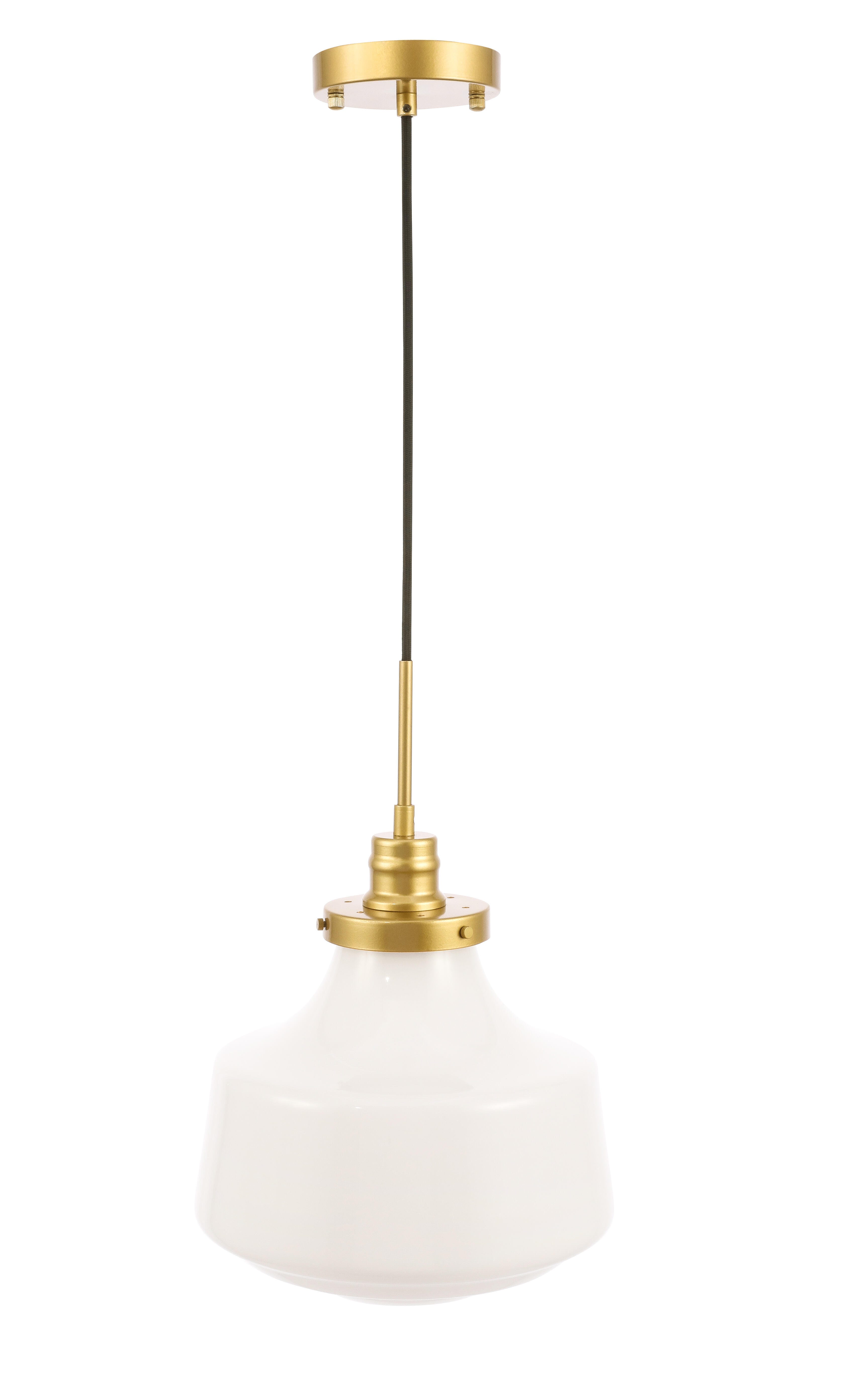 Living District Lyle 1 Light Brass And Frosted White Glass Pendant, Brass/Frosted White, large
