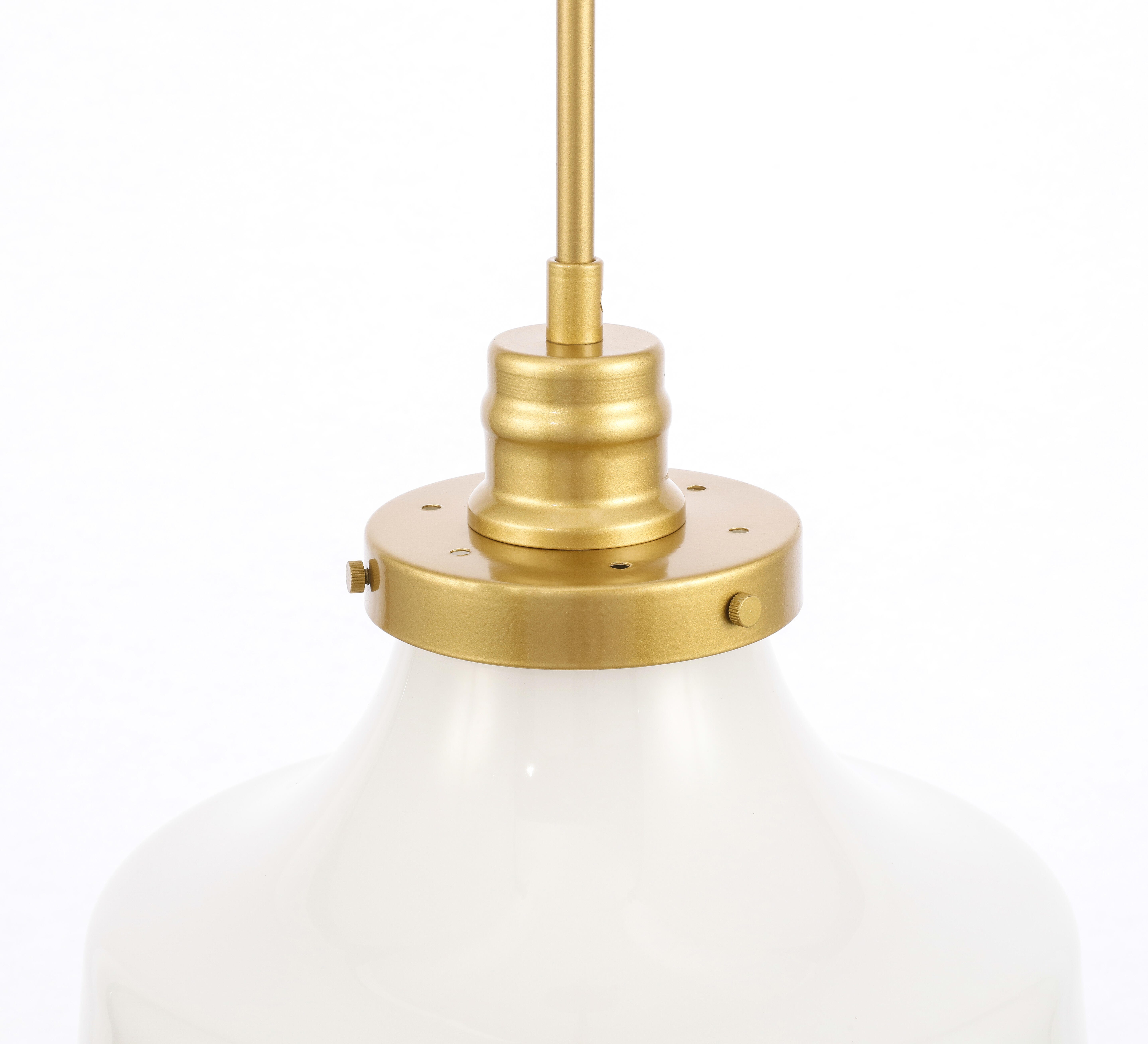 Living District Lyle 1 Light Brass And Frosted White Glass Pendant, Brass/Frosted White, large