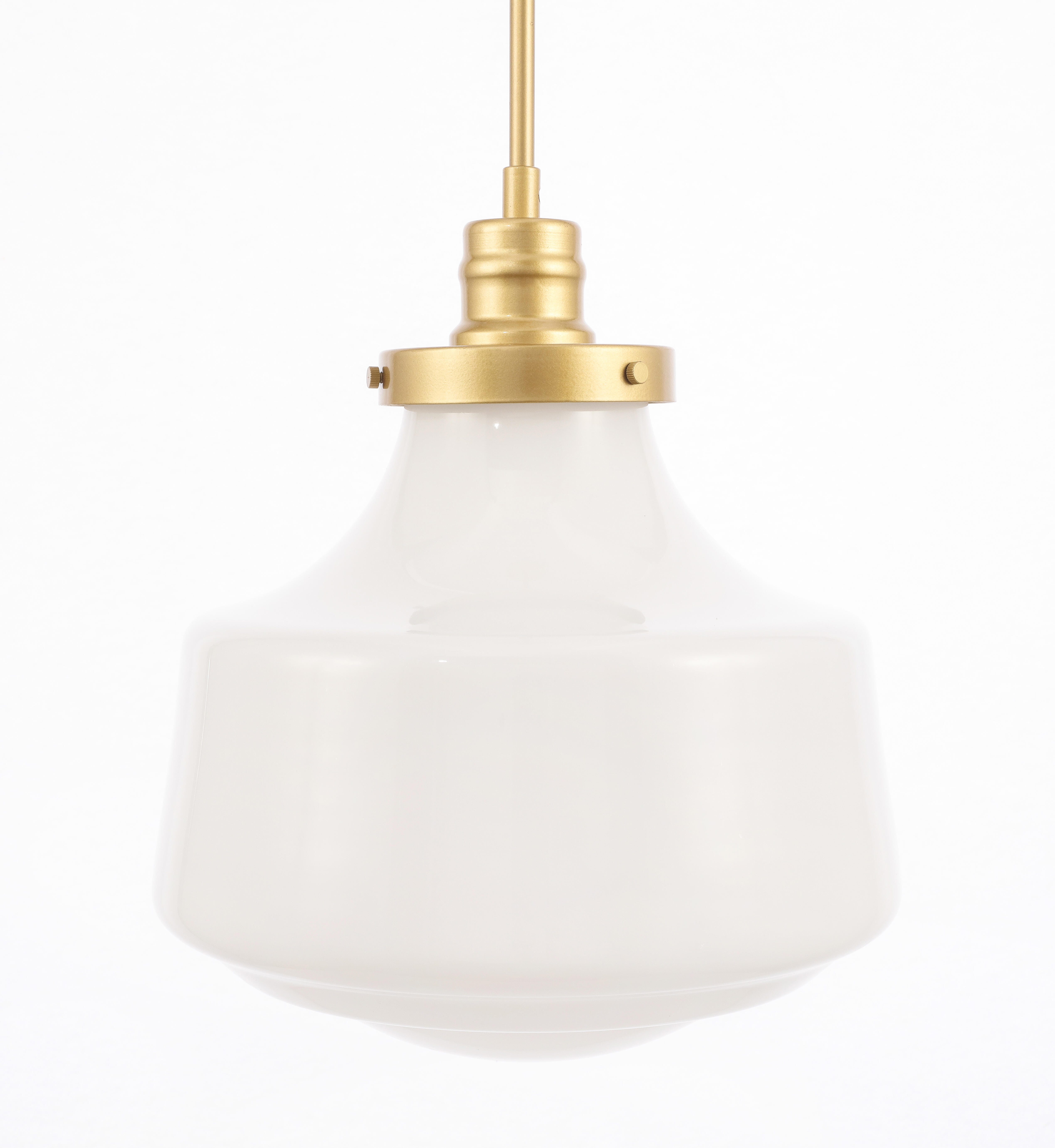 Living District Lyle 1 Light Brass And Frosted White Glass Pendant, Brass/Frosted White, large