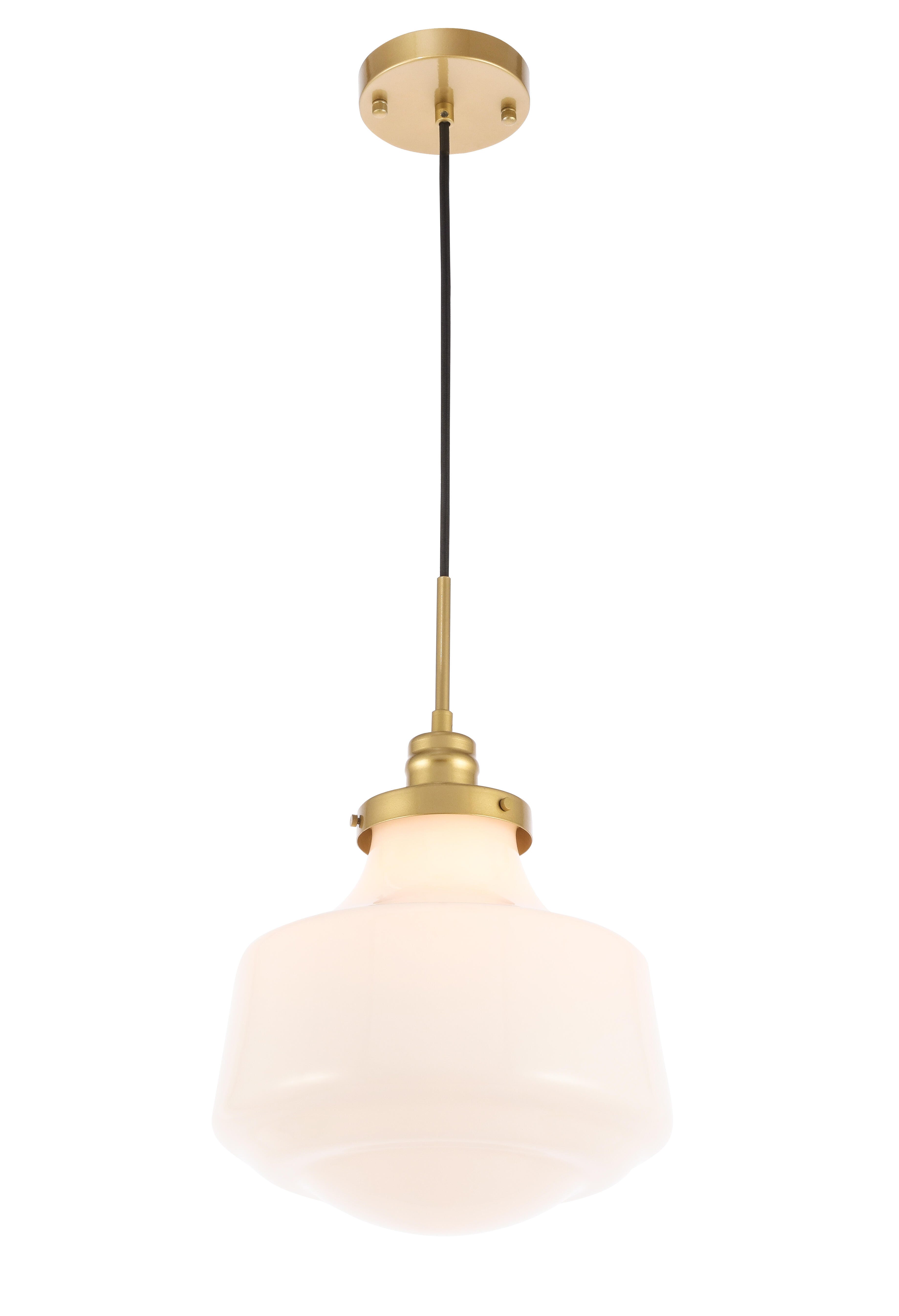 Living District Lyle 1 Light Brass And Frosted White Glass Pendant, Brass/Frosted White, large