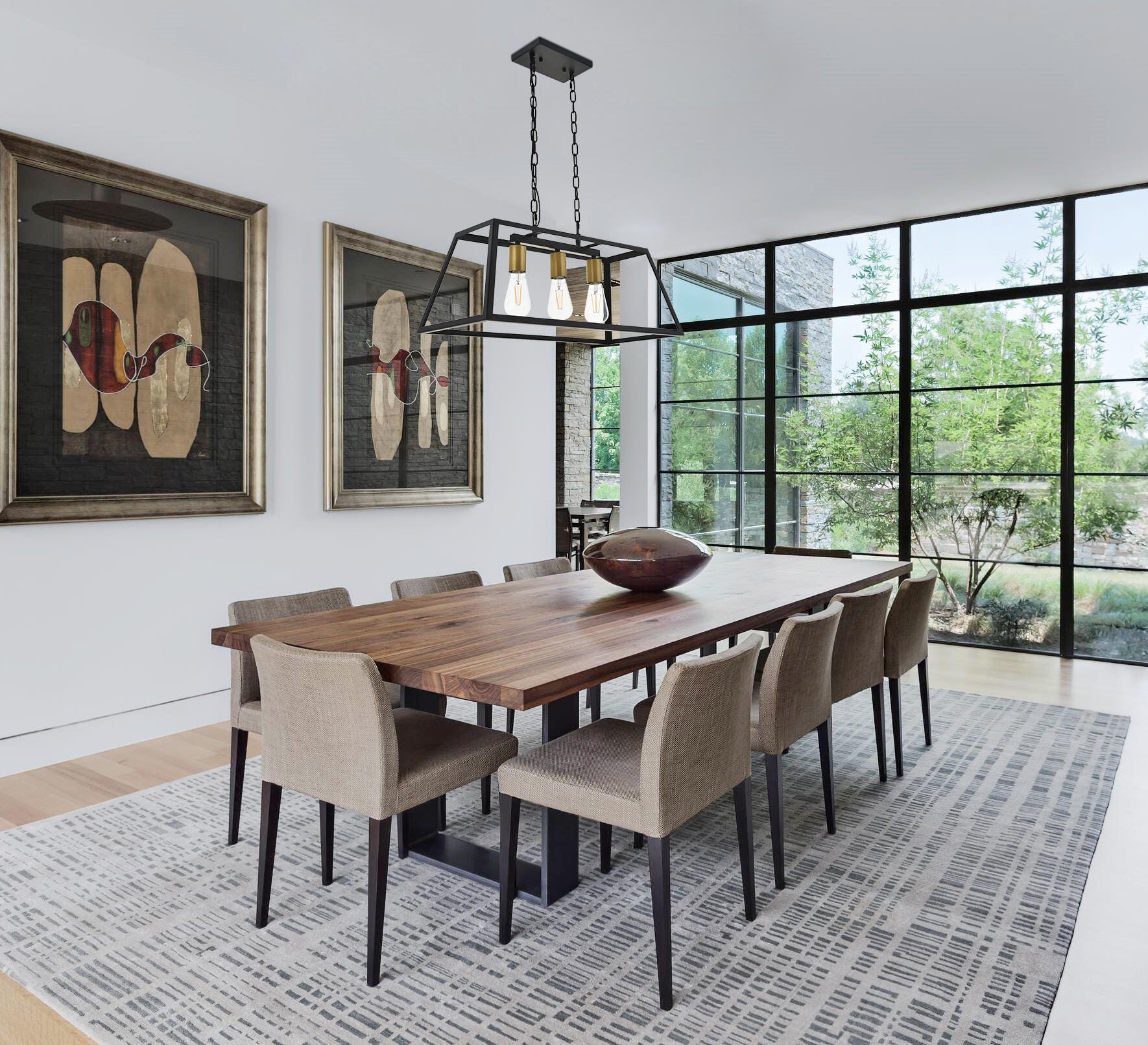 Living District Resolute 3 Light Brass And Black Pendant, Brass/Black, rollover