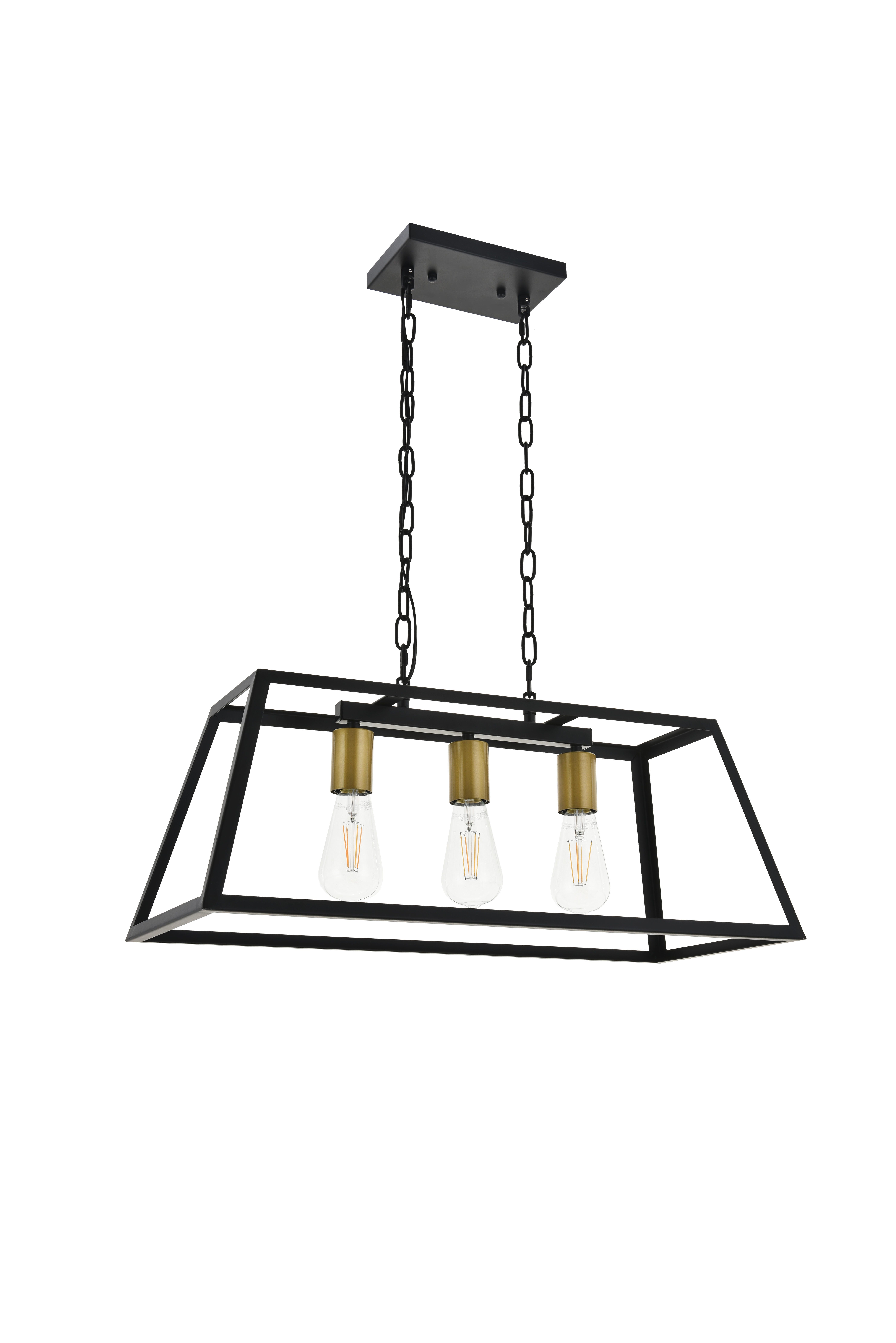 Living District Resolute 3 Light Brass And Black Pendant, Brass/Black, large