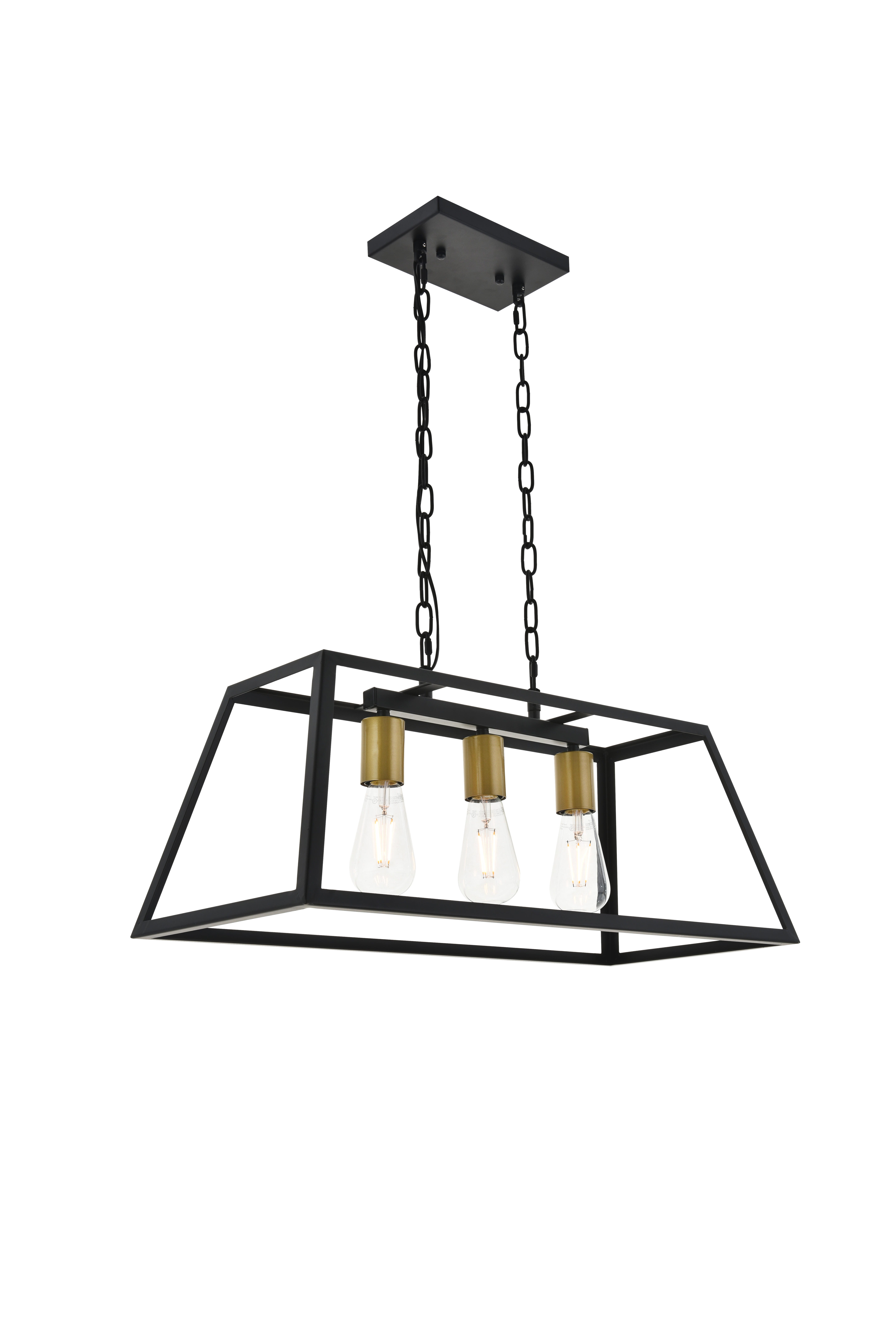 Living District Resolute 3 Light Brass And Black Pendant, Brass/Black, large