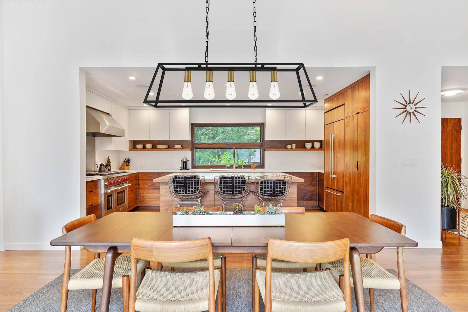 Living District Resolute 5 Light Brass And Black Pendant, Brass/Black, rollover