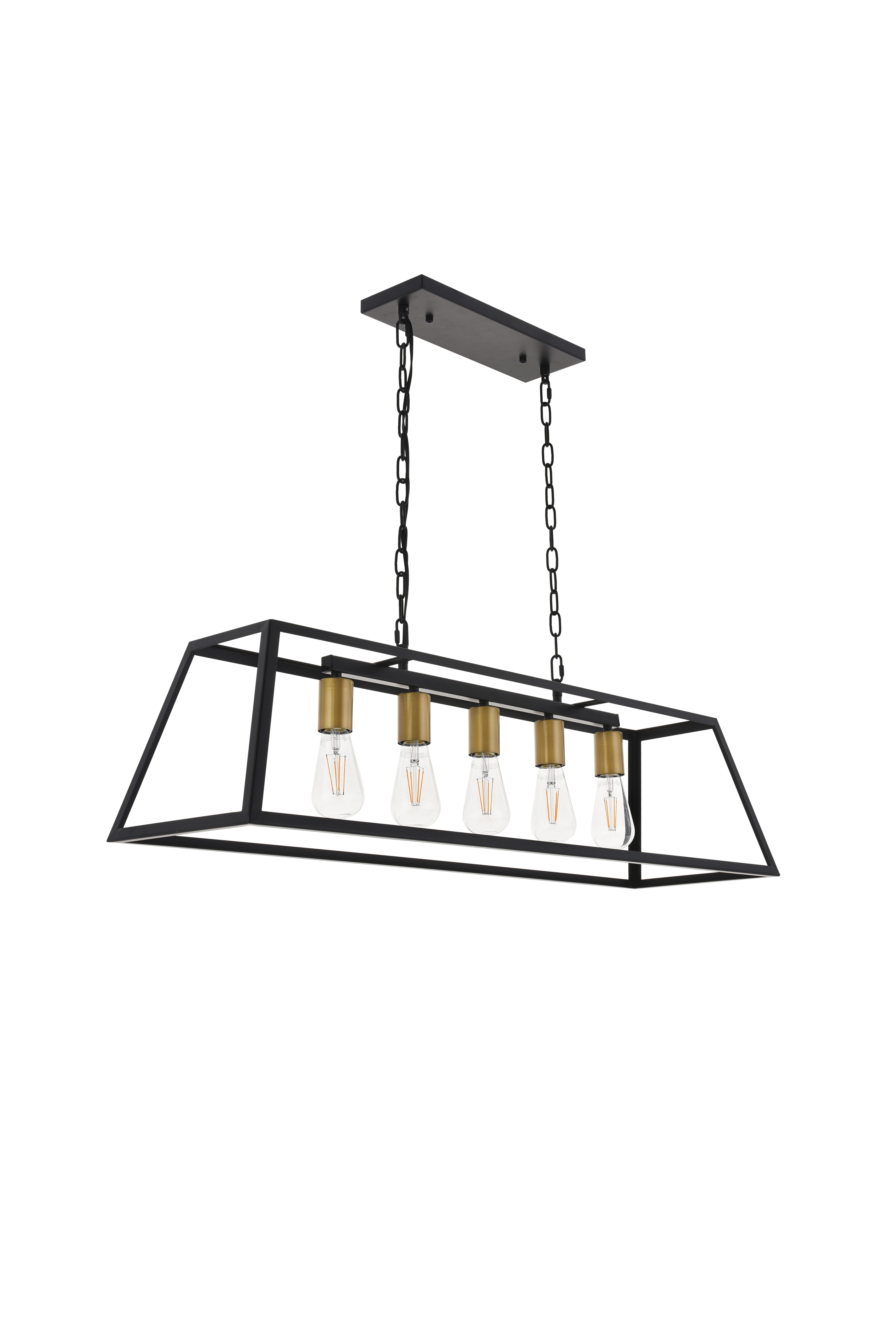 Living District Resolute 5 Light Brass And Black Pendant, Brass/Black, large