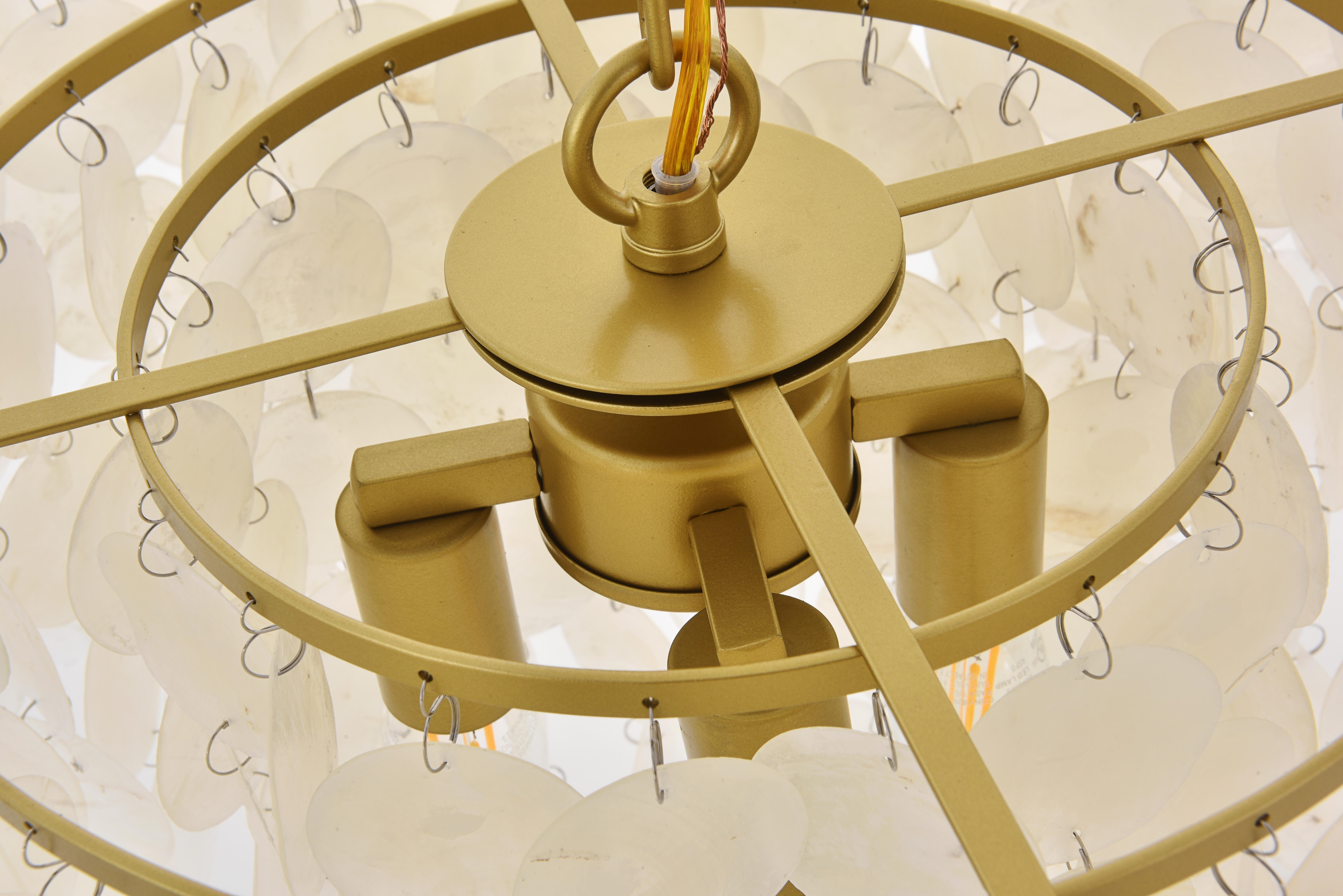 Living District Selene 4 Light Brass Pendant, Brass/White, large