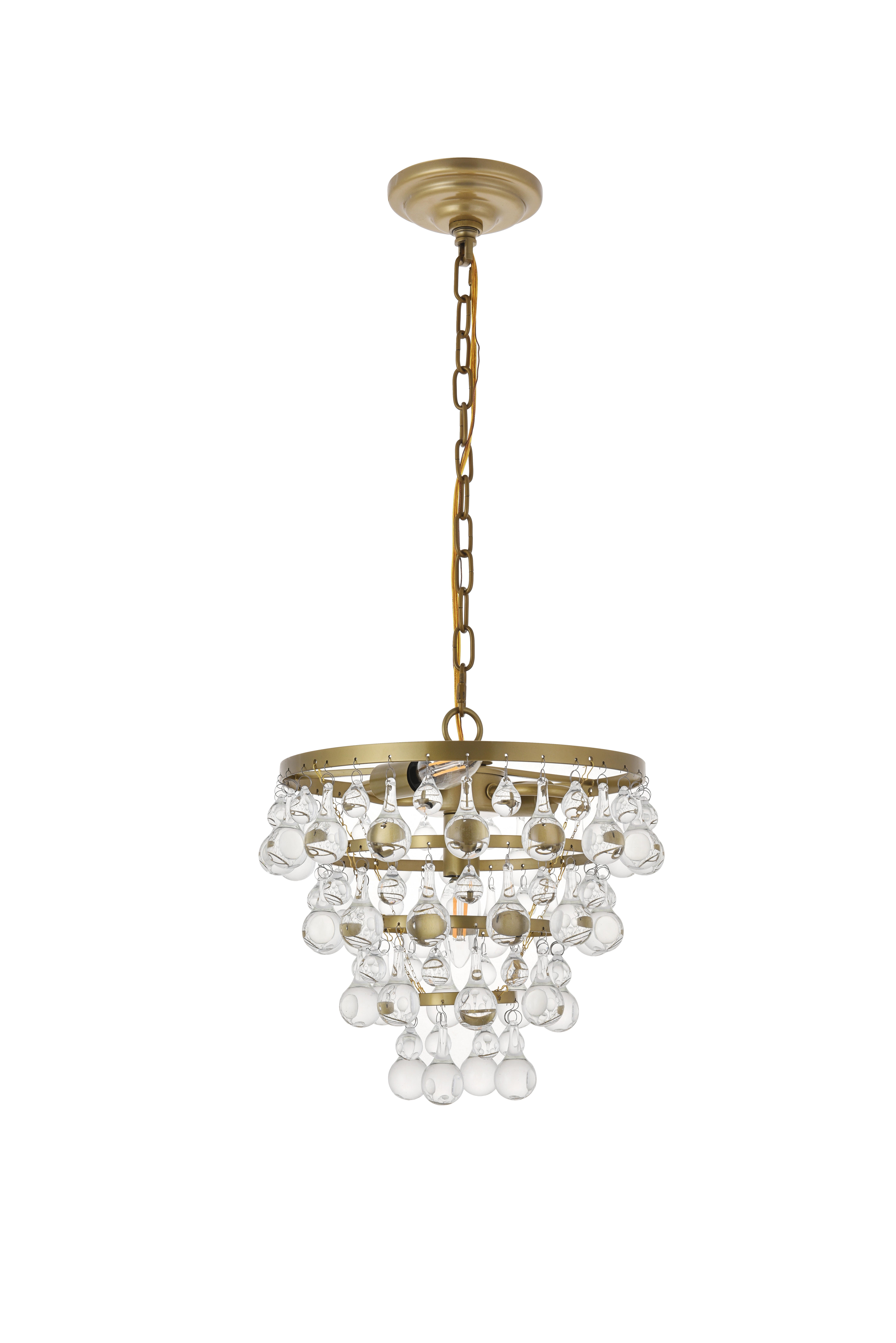Living District Kora 3 Light Brass Pendant, Brass/Clear, large