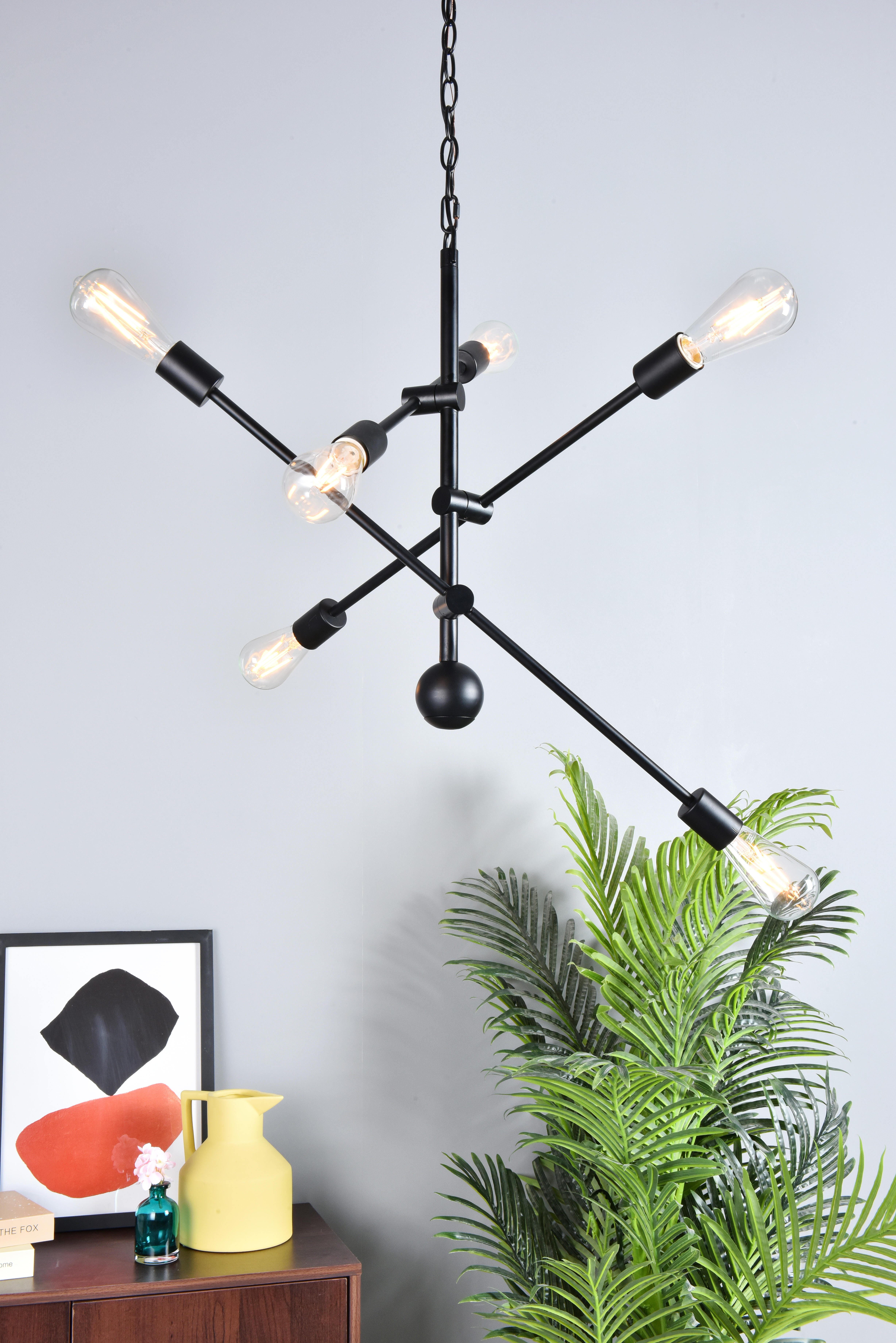 Living District Axel 6 Lights Black Pendant With Chain, , large
