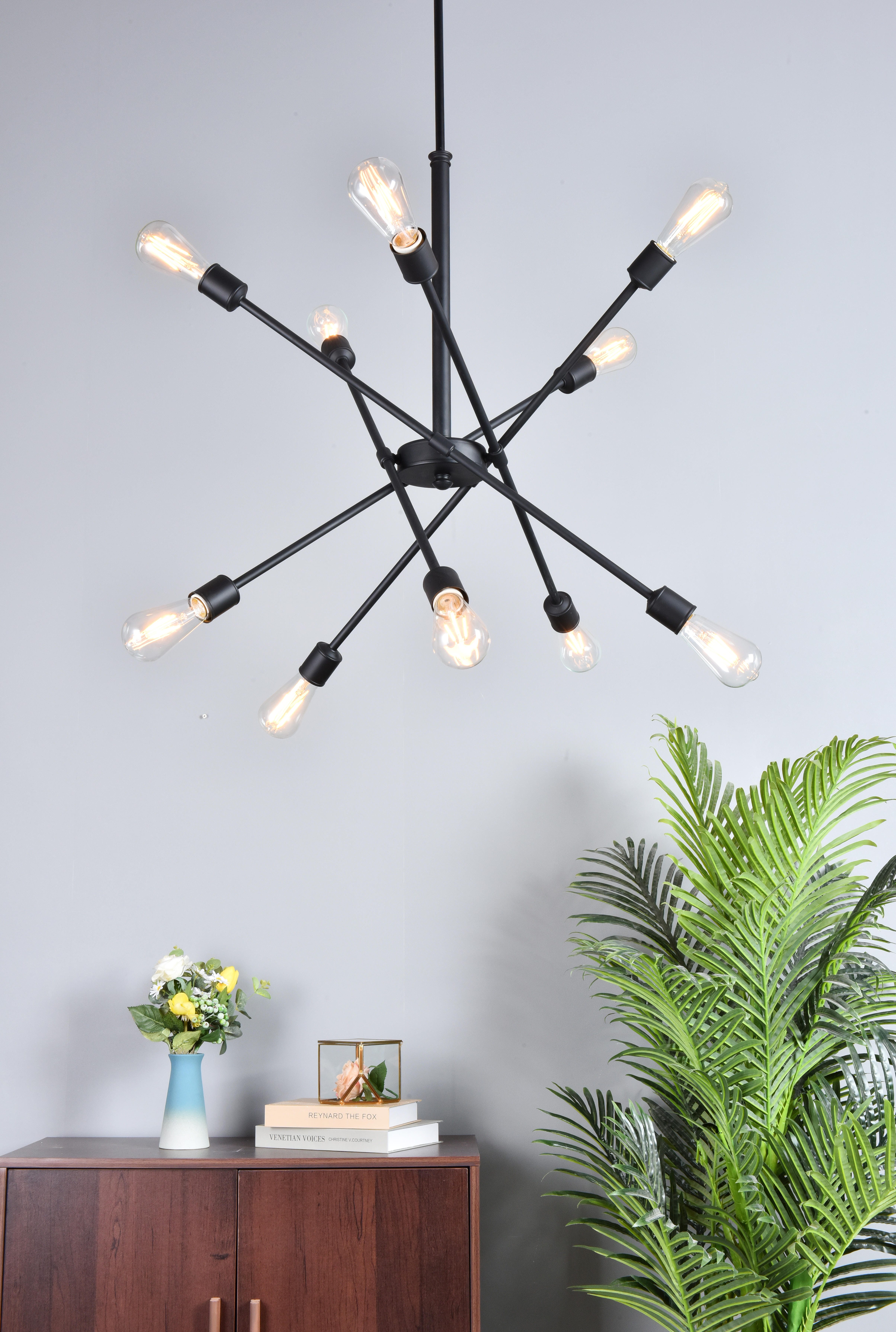 Living District Axel 10 Lights Black Pendant With Hanging Rod, , rollover