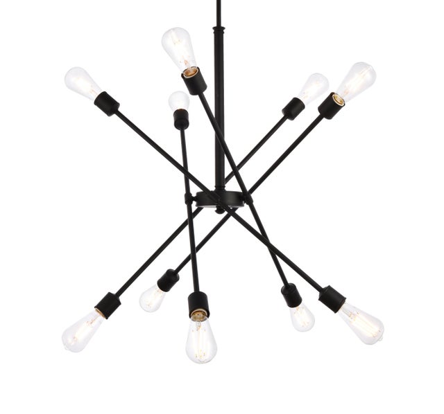 Living District Axel 10 Lights Black Pendant w/ Hanging Rod, Black