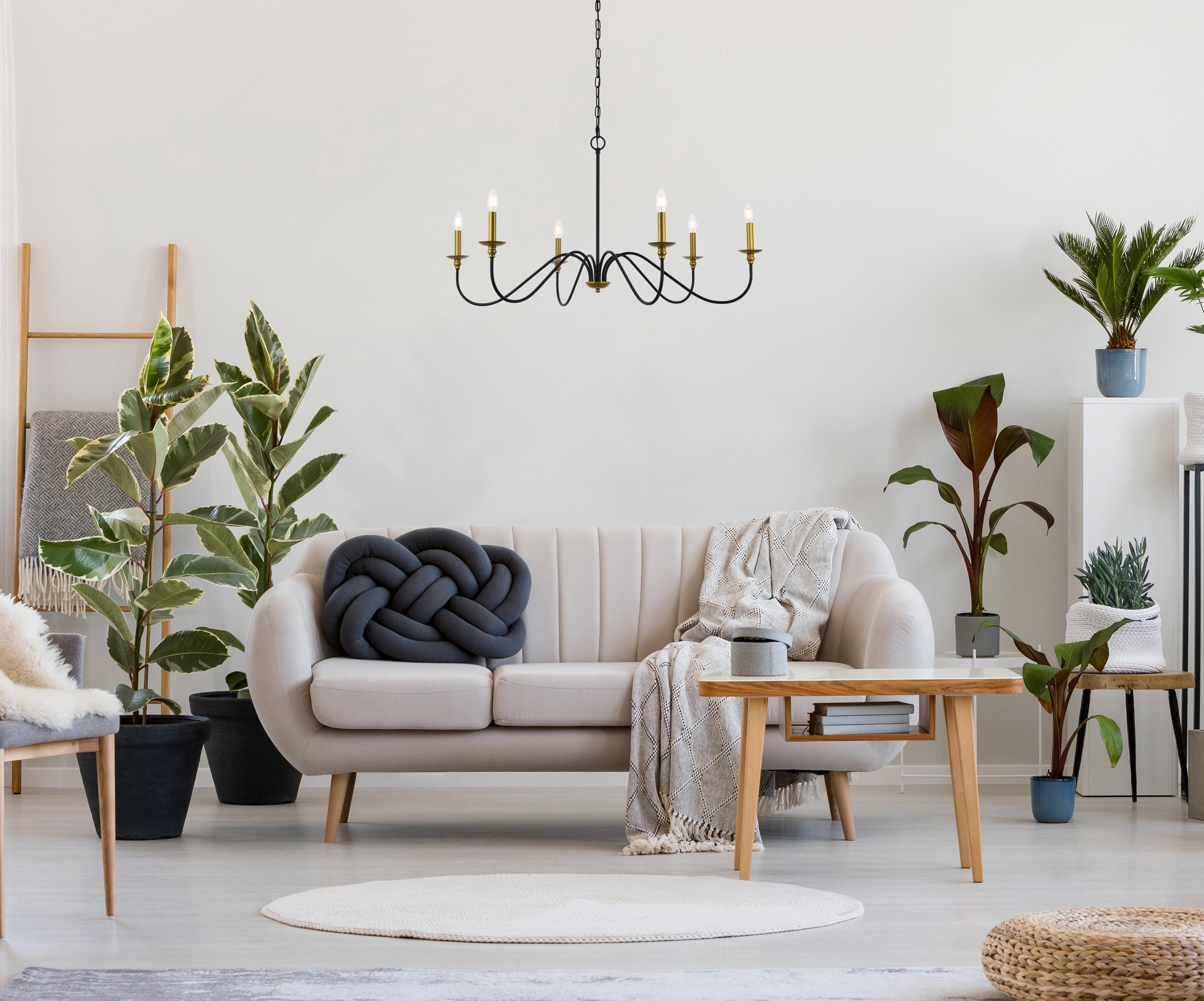 Living District Rohan 42 Inch Chandelier In Matte Black And Brass, Brass/Black, rollover