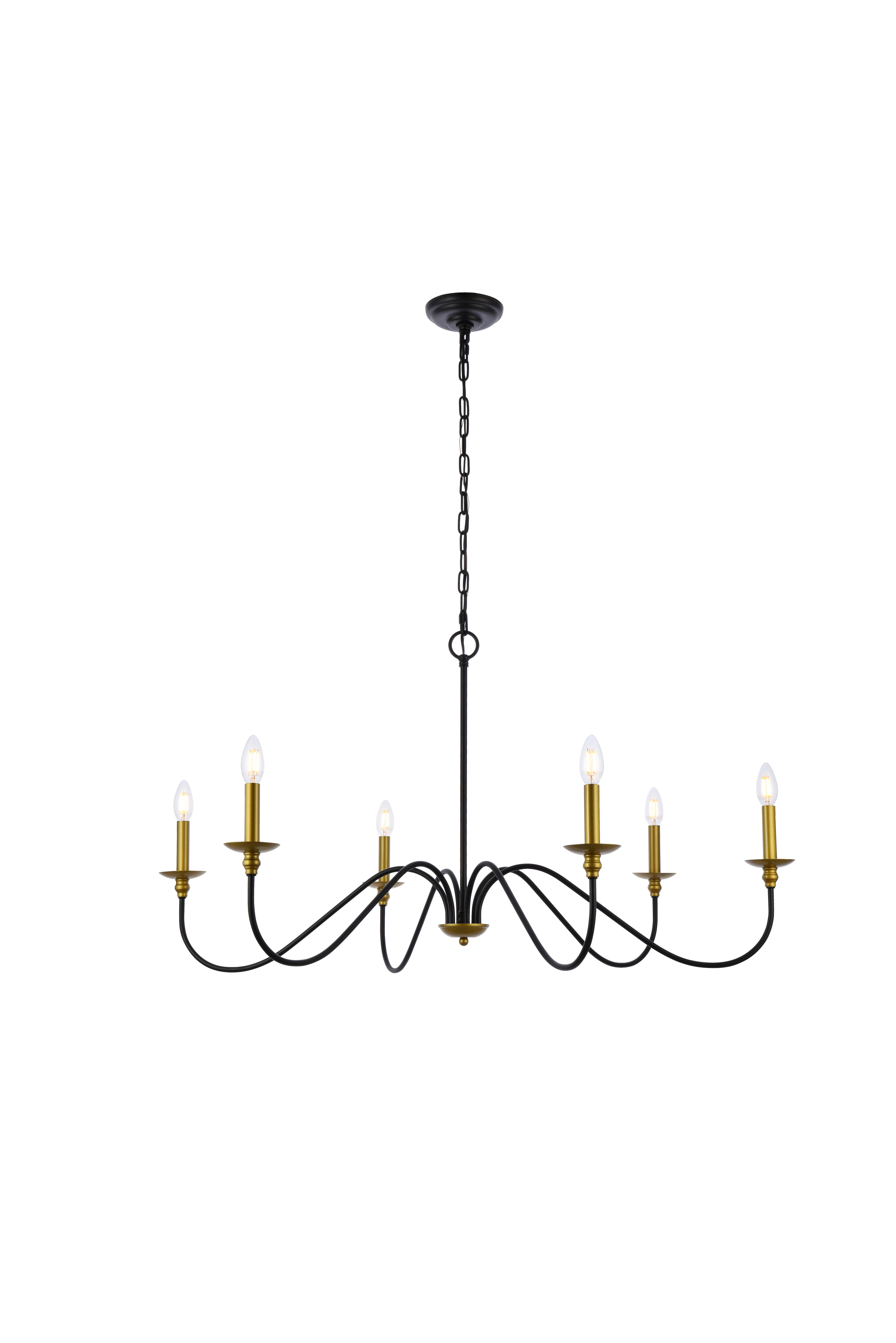 Living District Rohan 42 Inch Chandelier In Matte Black And Brass, Brass/Black, large