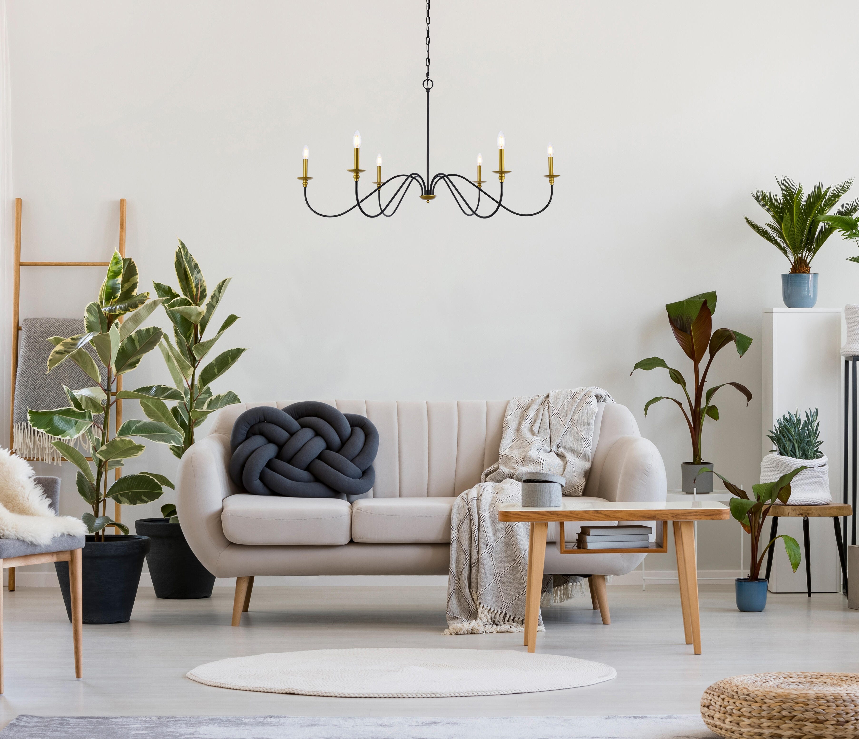 Living District Rohan 48 Inch Chandelier In Matte Black And Brass, Brass/Black, rollover