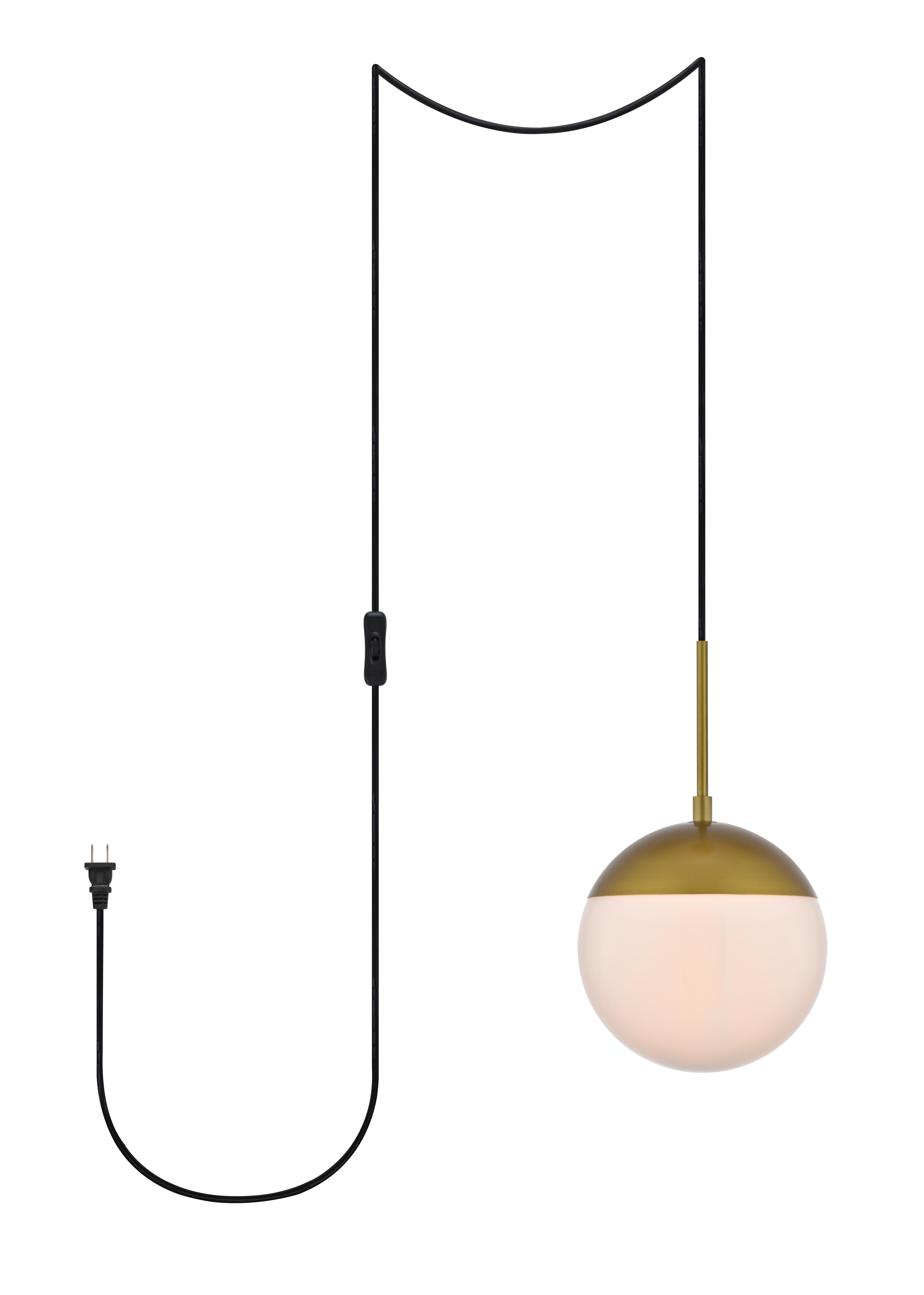 Living District Eclipse 1 Light Brass Plug In Pendant With Frosted White Glass, , large