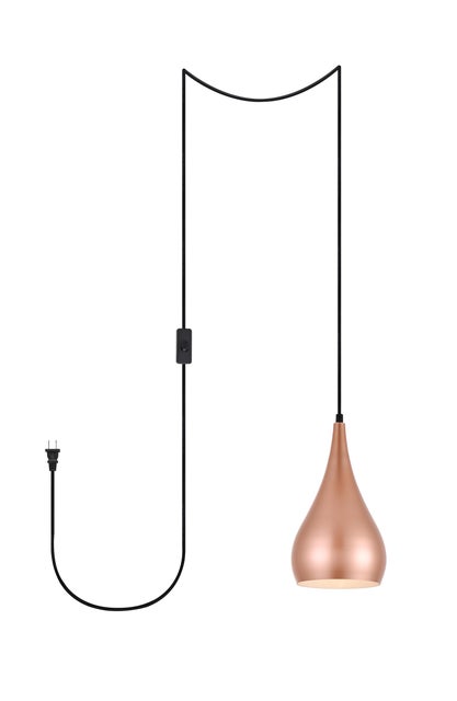 Living District Nora 1 Light Honey Gold Plug-In Pendant, Honey Gold
