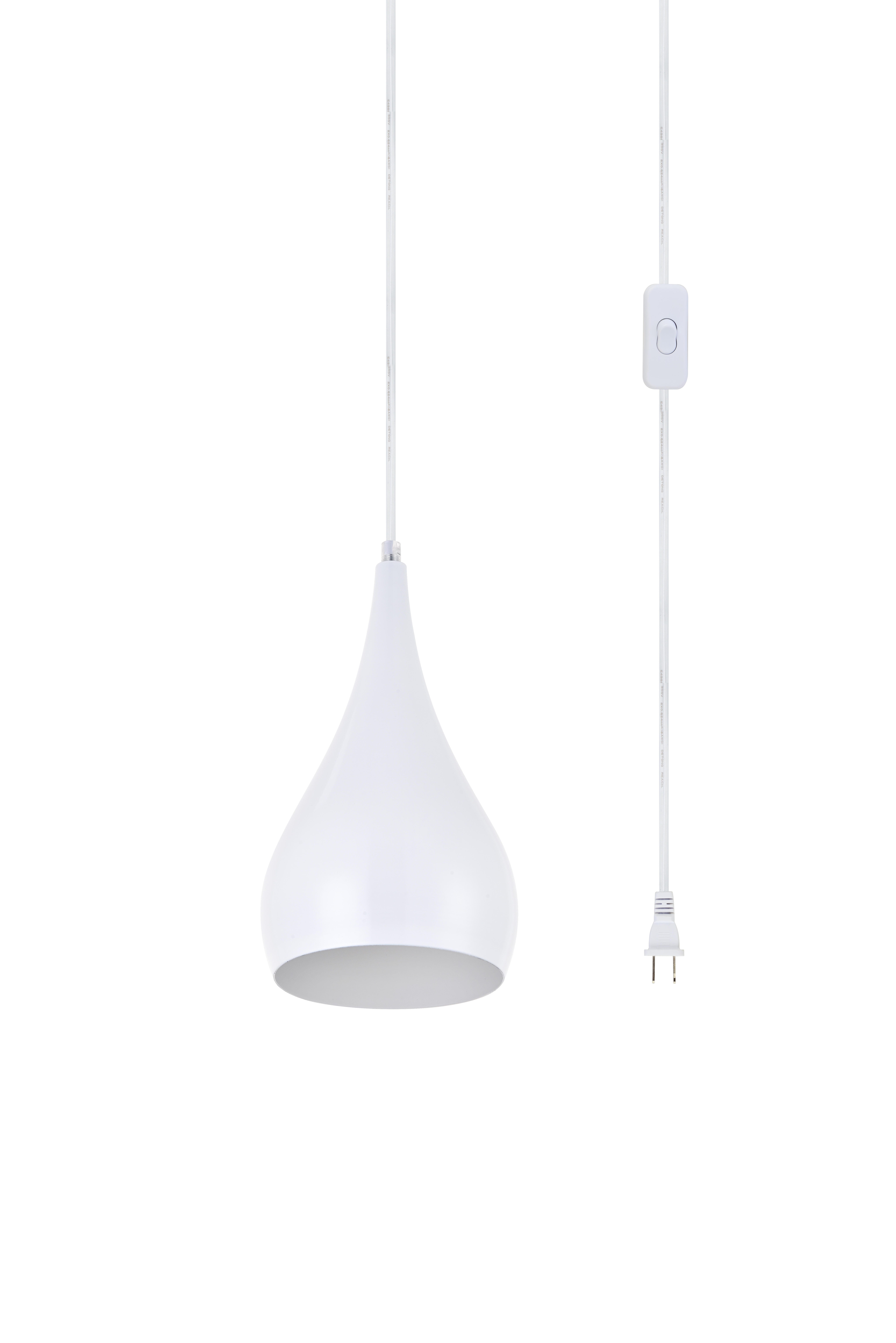 Living District Nora 1 Light White Plug-In Pendant, , large