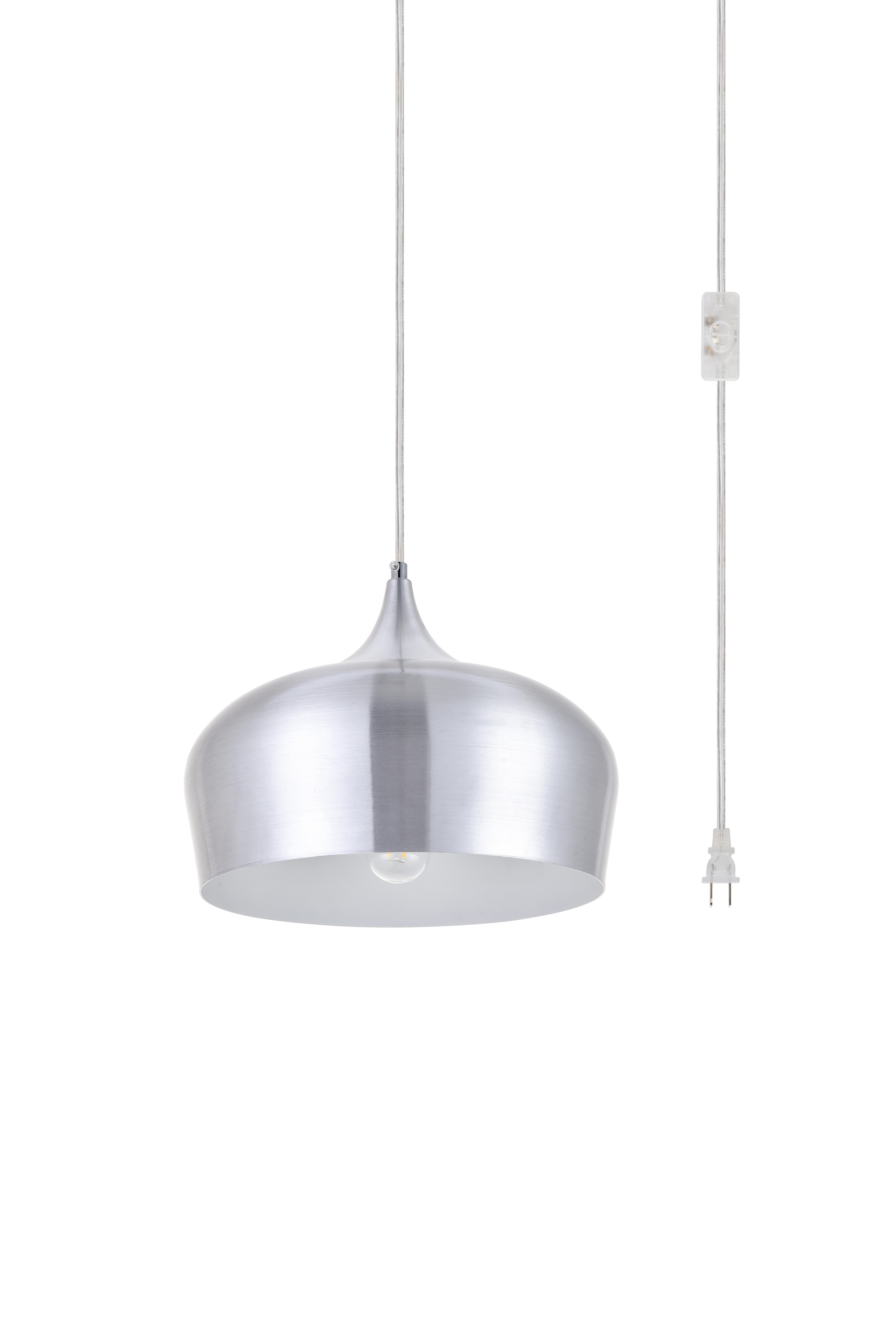 Living District Nora 1 Light Burnished Nickel Plug-In Pendant, Burnished Nickel, large