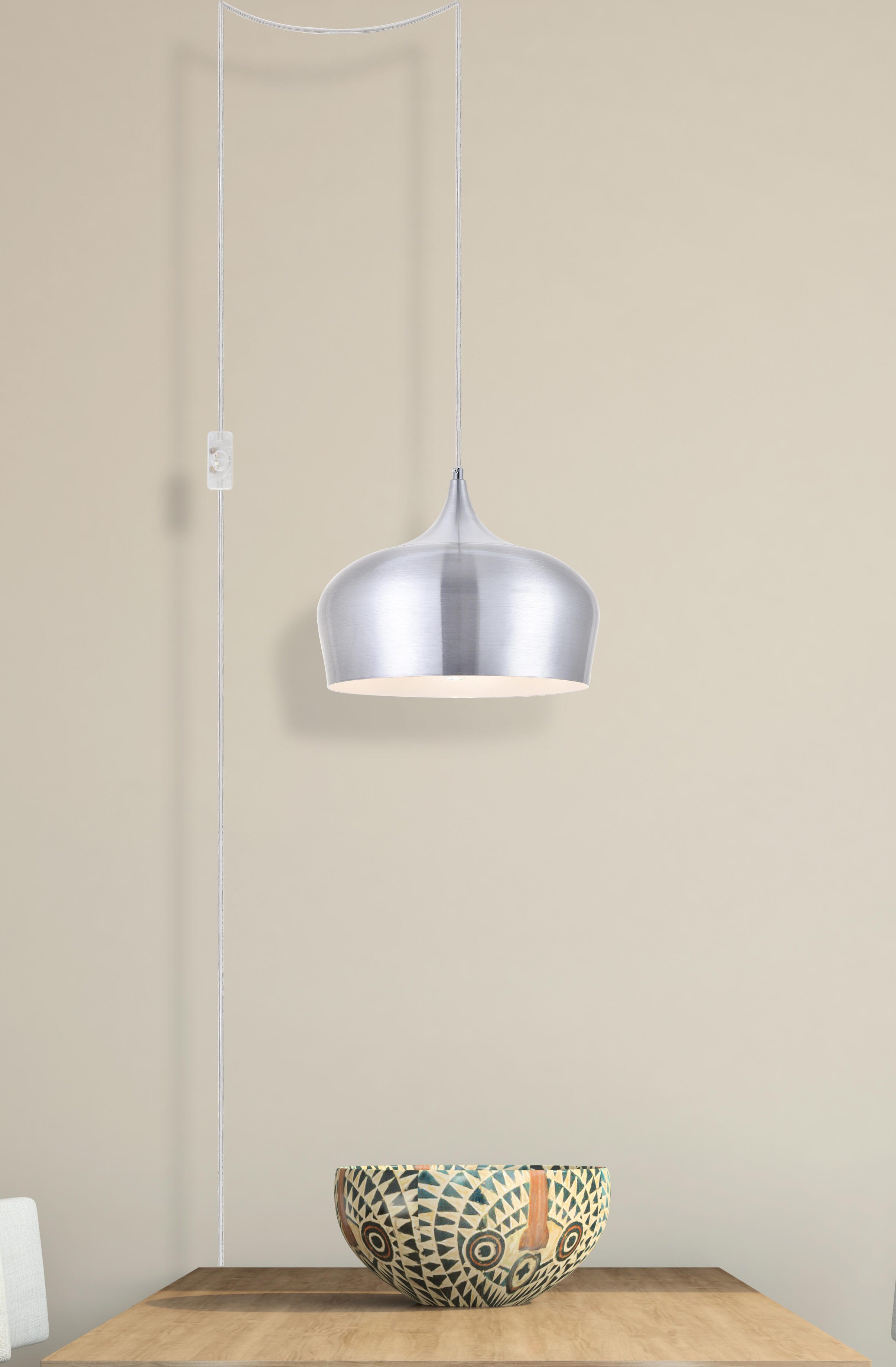 Living District Nora 1 Light Burnished Nickel Plug-In Pendant, Burnished Nickel, large