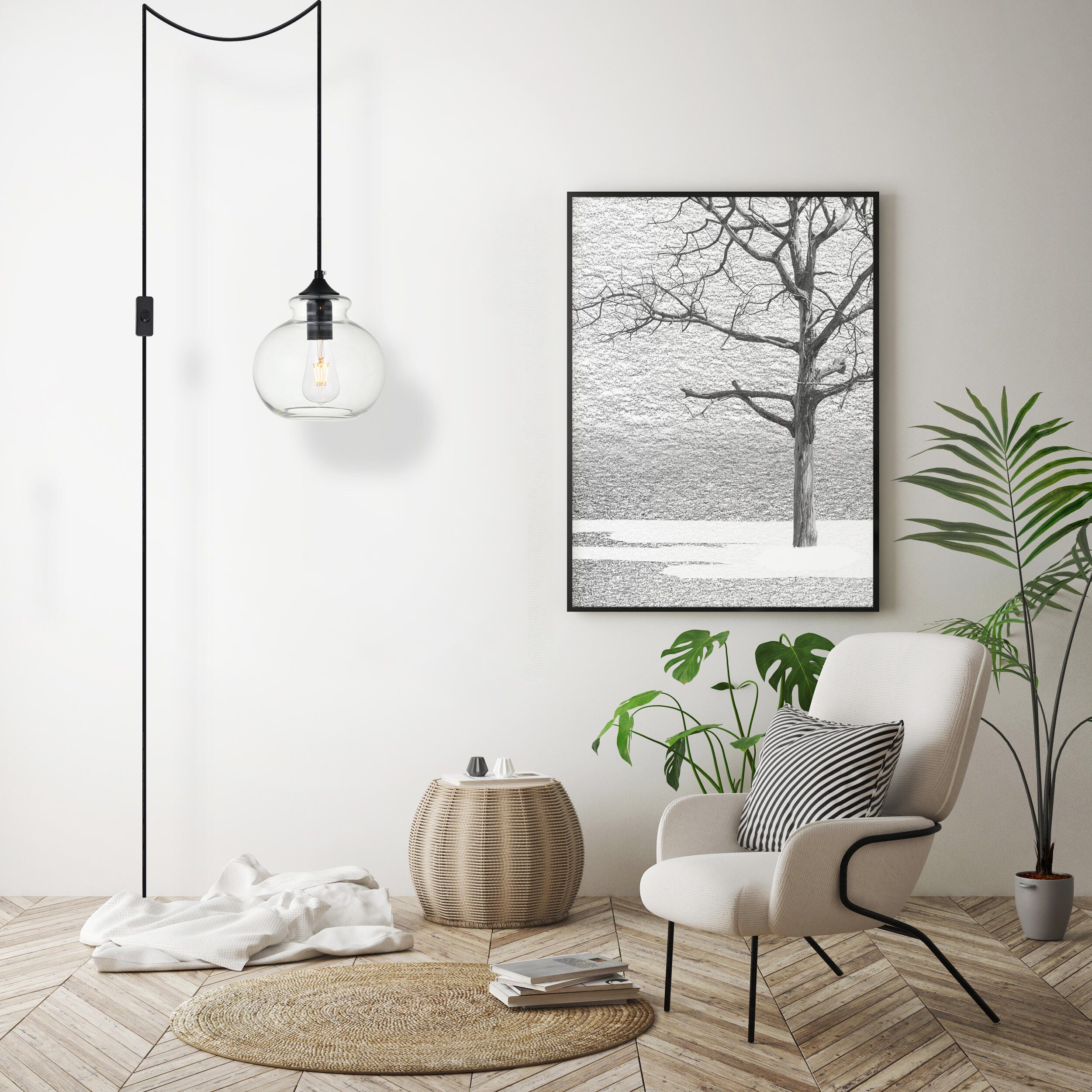 Living District Destry 1 Light Black Plug-In Pendant With Clear Glass, Black, rollover