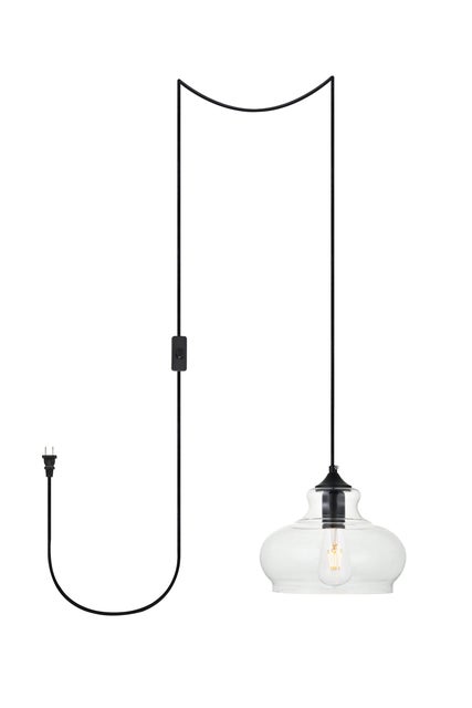Living District Destry 1 Light Black Plug-In Pendant w/ Clear Glass, Black