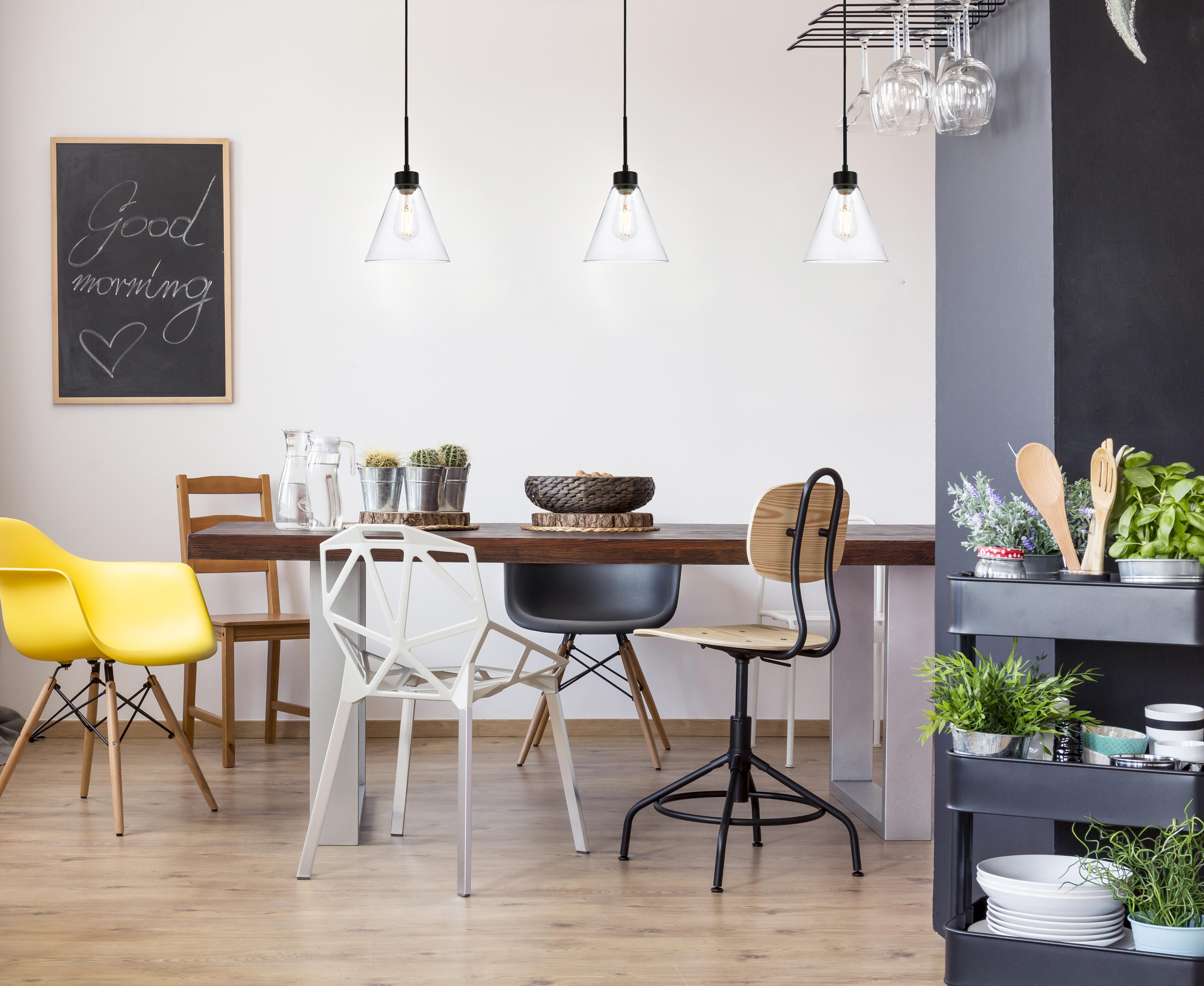 Living District Mera 1 Light Black Pendant, Black/Clear, rollover