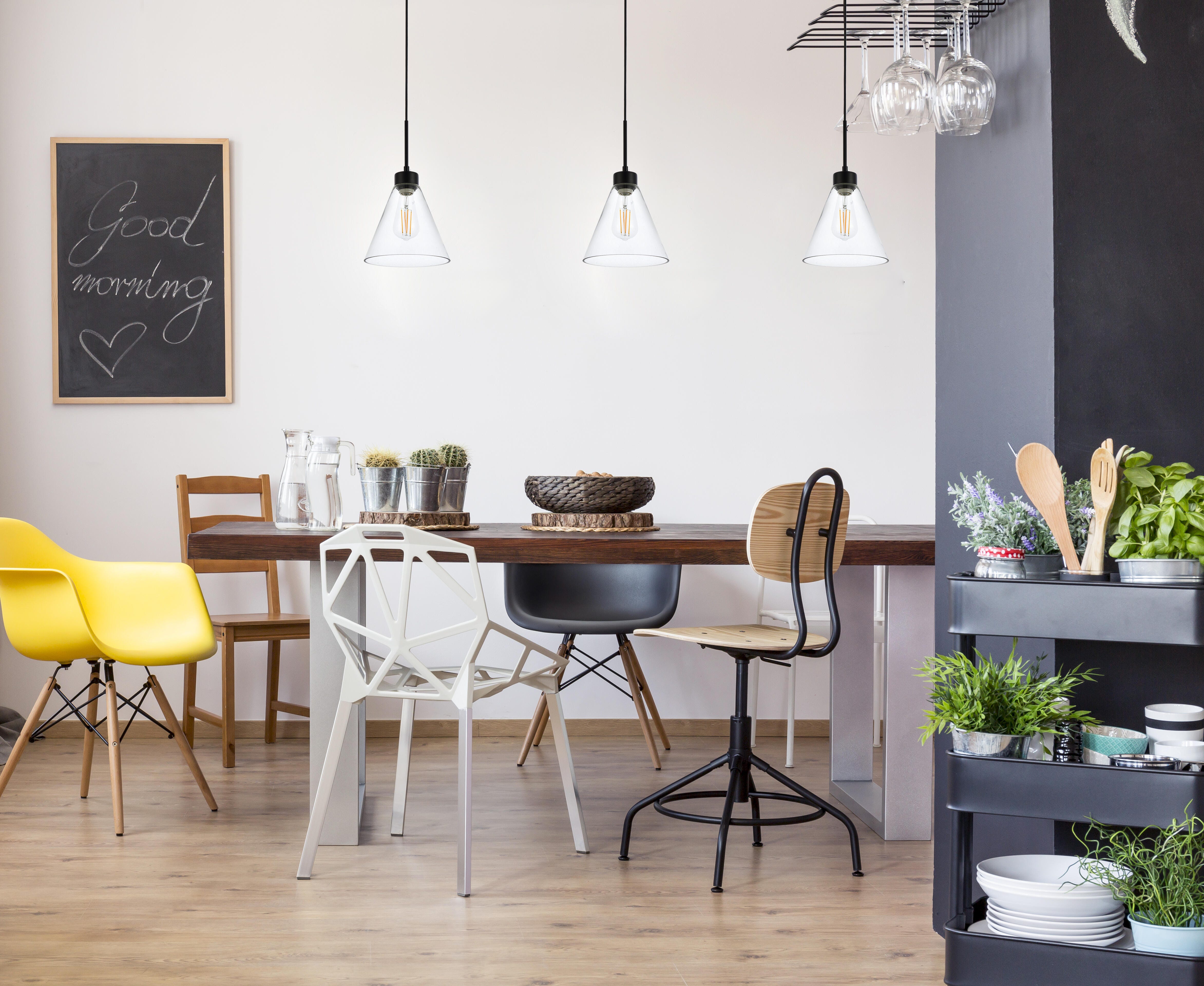 Living District Mera 1 Light Black Pendant, Black/Clear, large