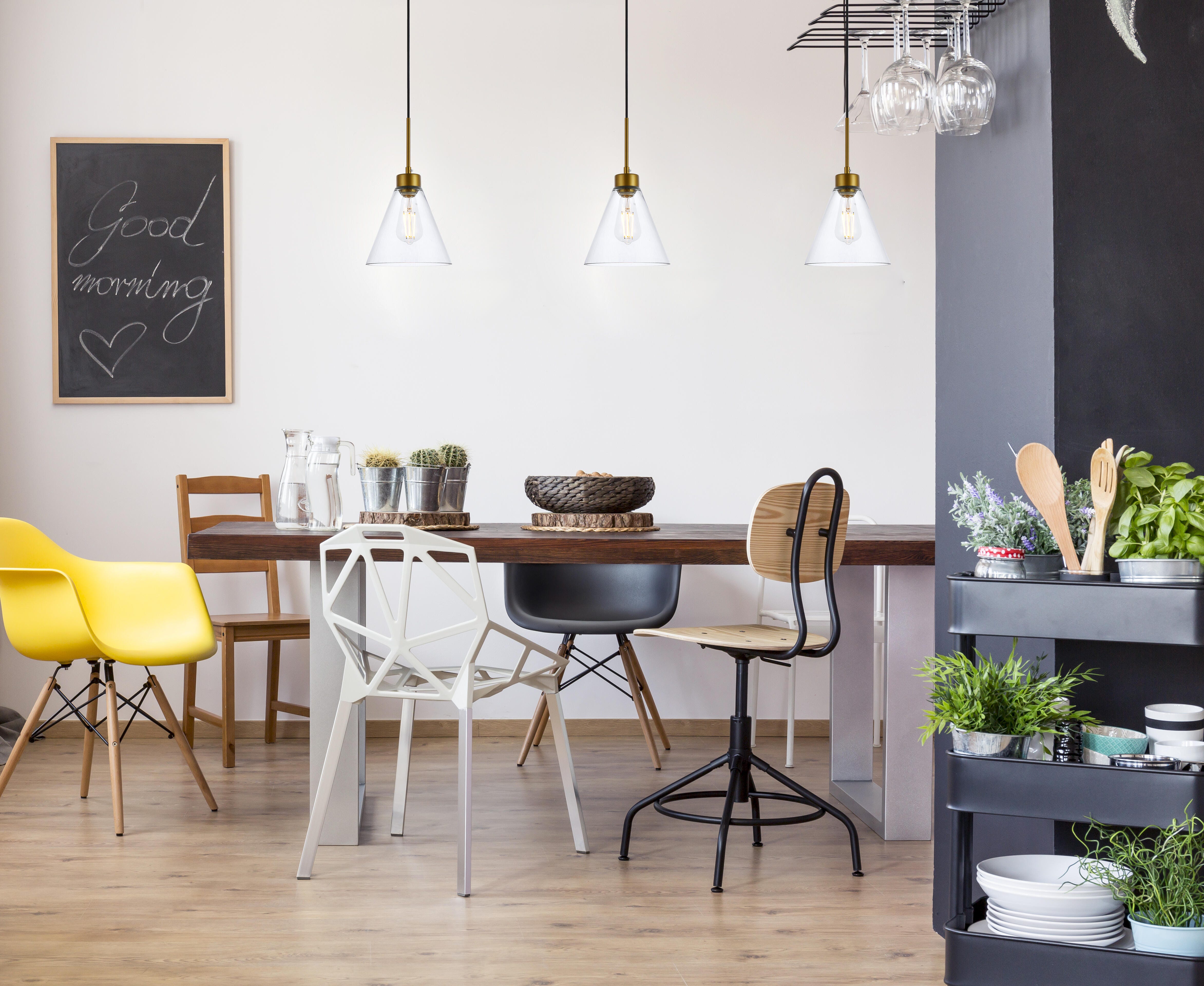 Living District Mera 1 Light Brass Pendant, Brass/Clear, rollover