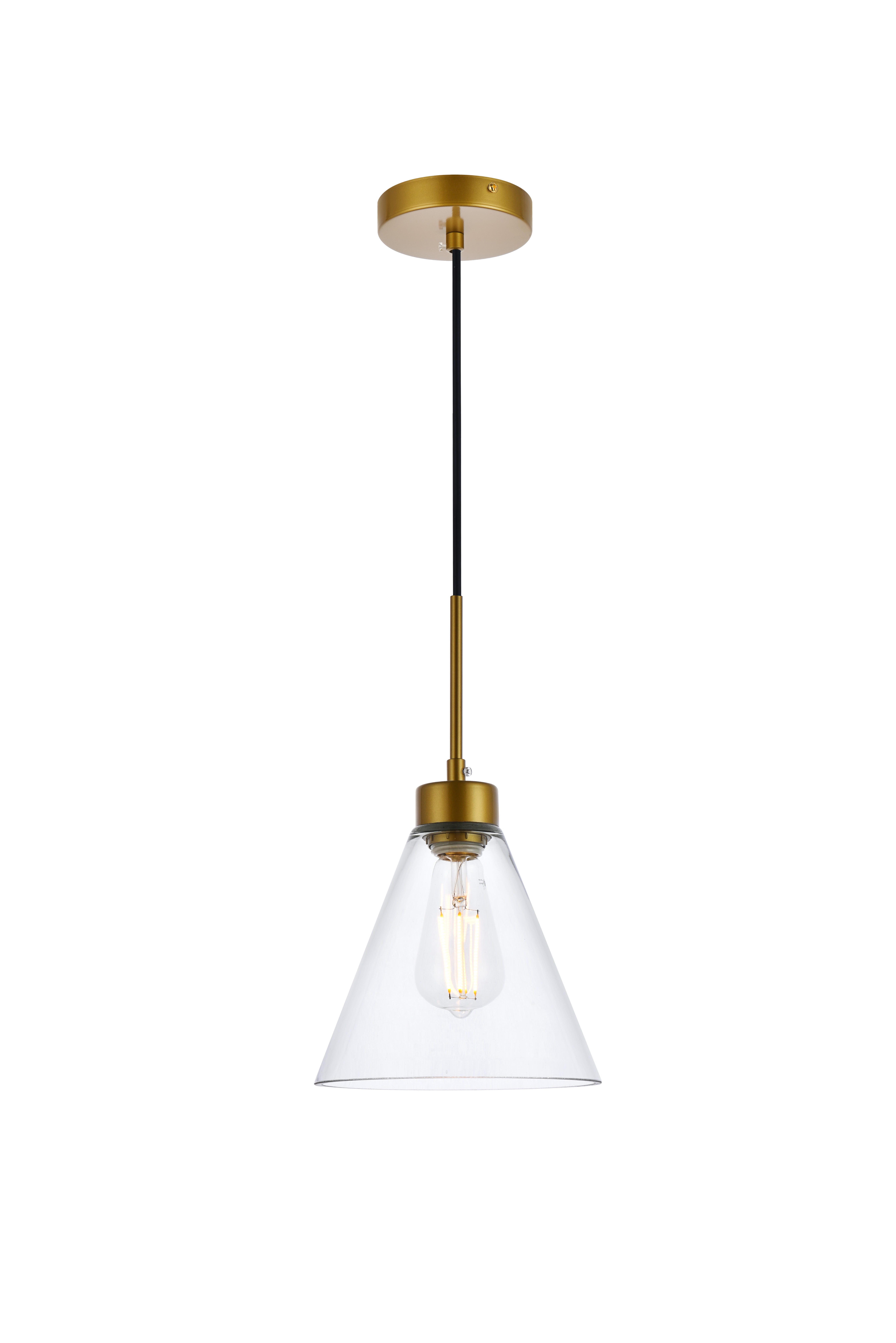 Living District Mera 1 Light Brass Pendant, Brass/Clear, large