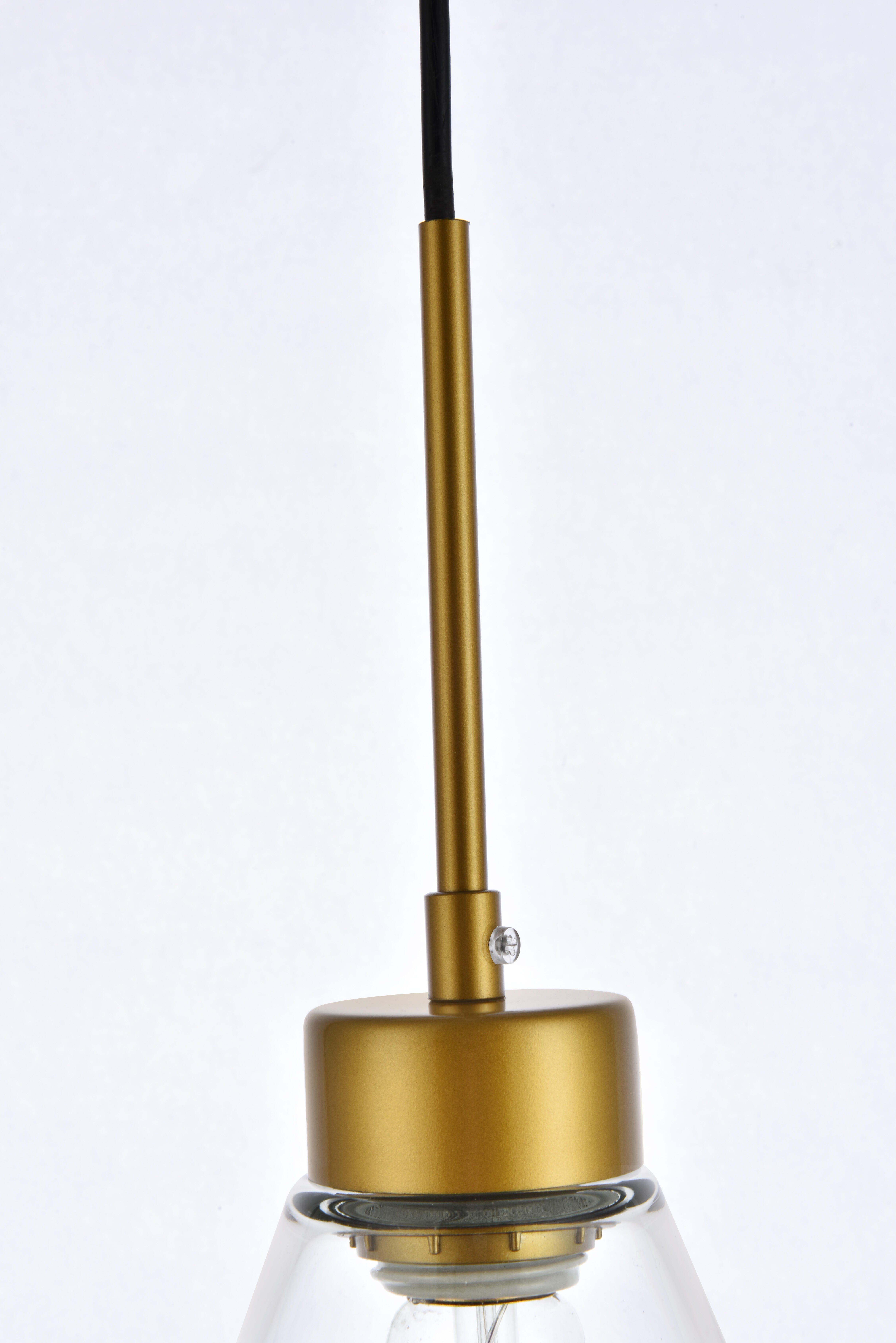 Living District Mera 1 Light Brass Pendant, Brass/Clear, large