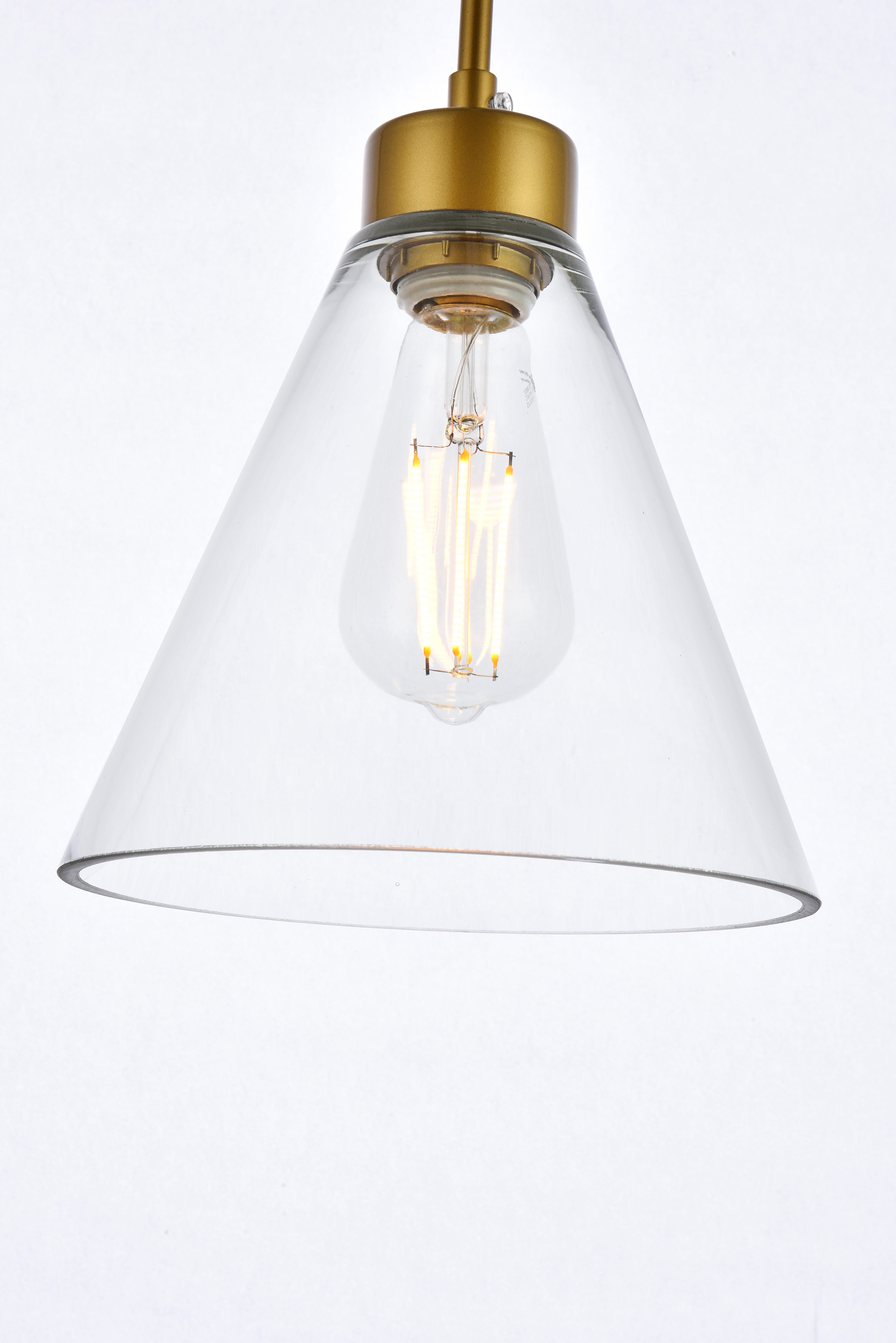 Living District Mera 1 Light Brass Pendant, Brass/Clear, large