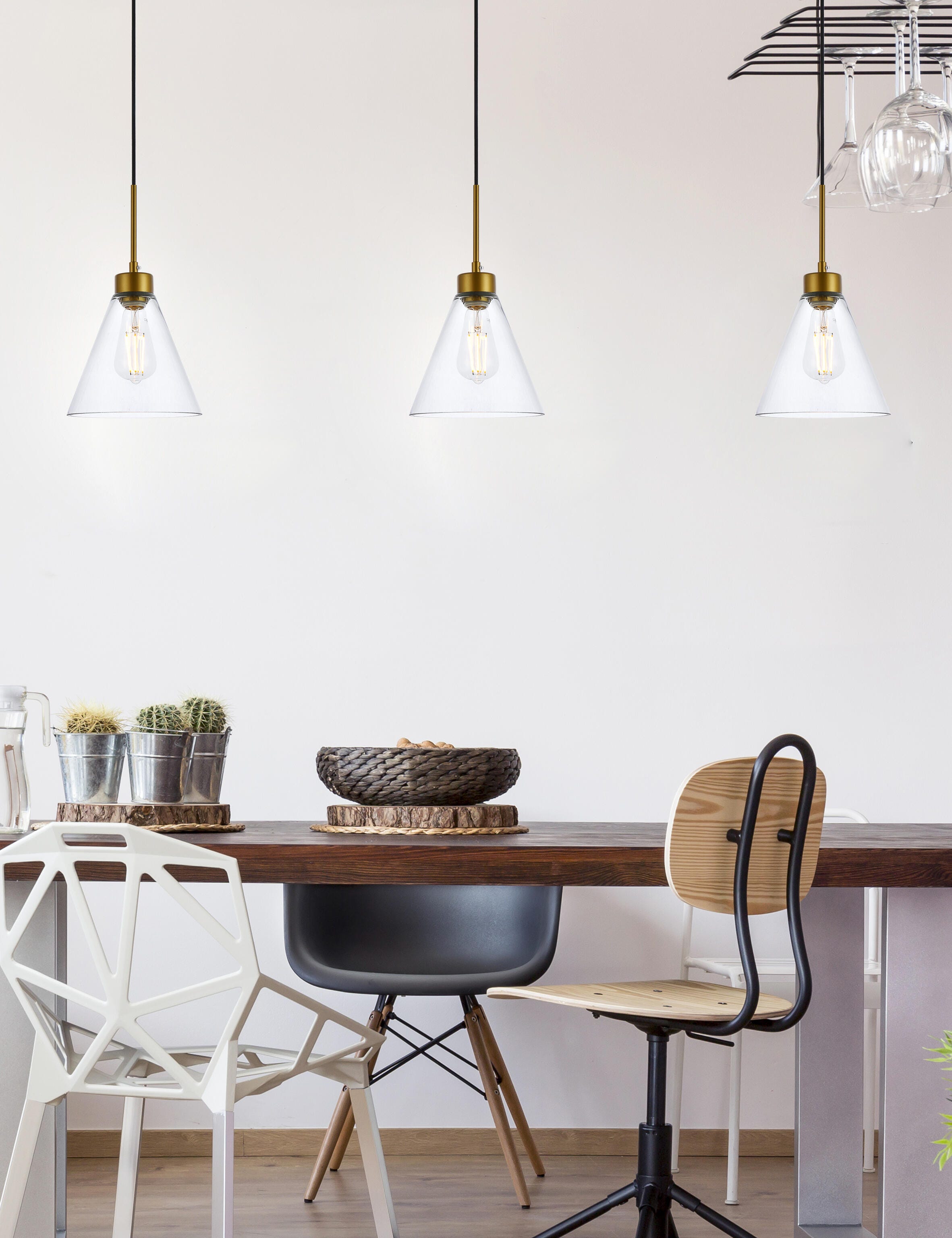 Living District Mera 1 Light Brass Pendant, Brass/Clear, large
