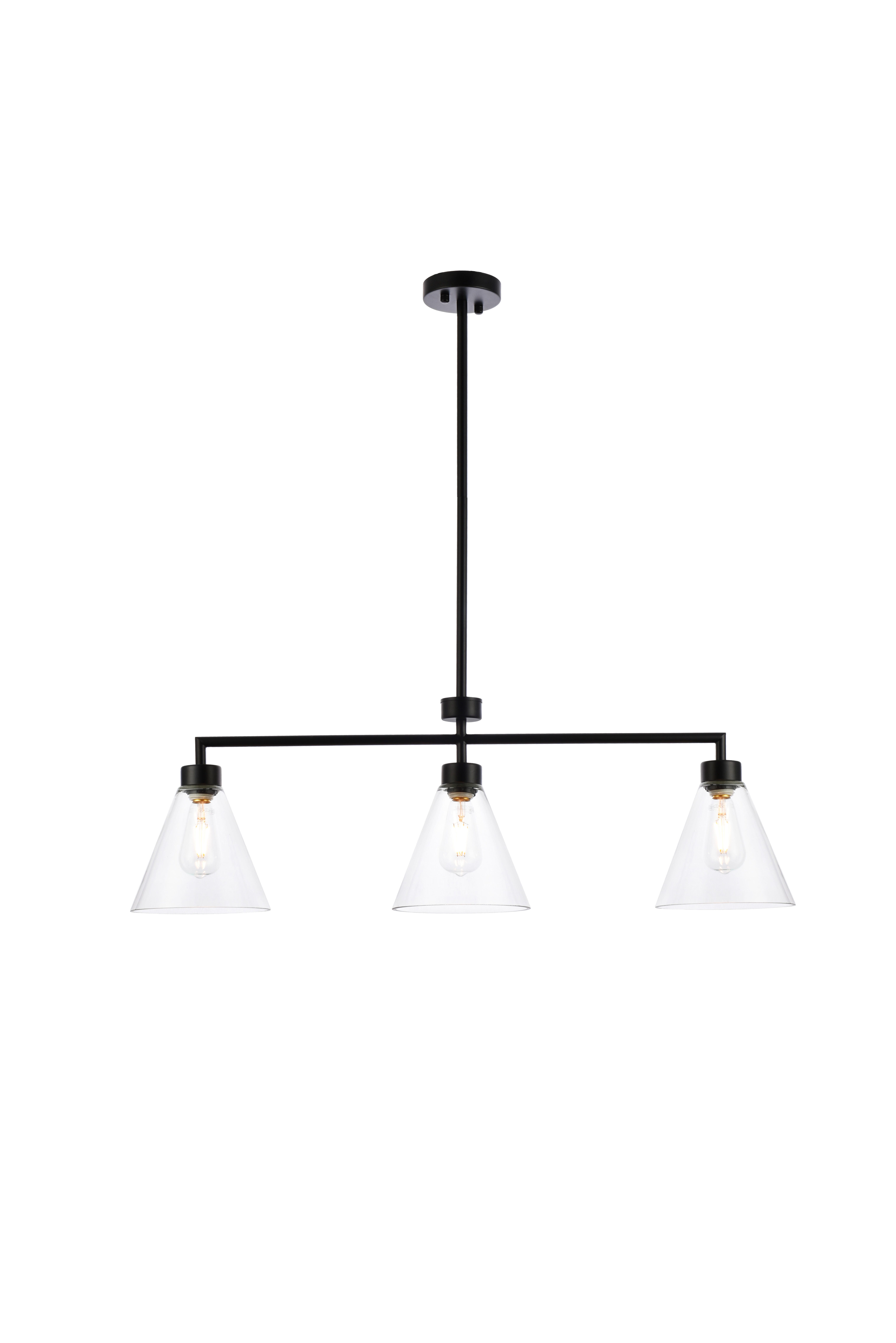 Living District Mera 3 Lights Black Pendant, Black/Clear, large