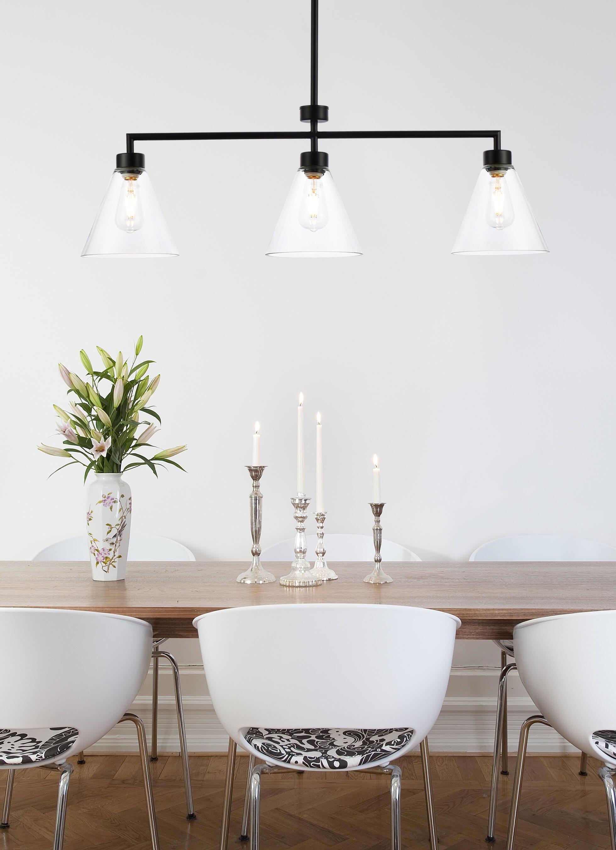Living District Mera 3 Lights Black Pendant, Black/Clear, large