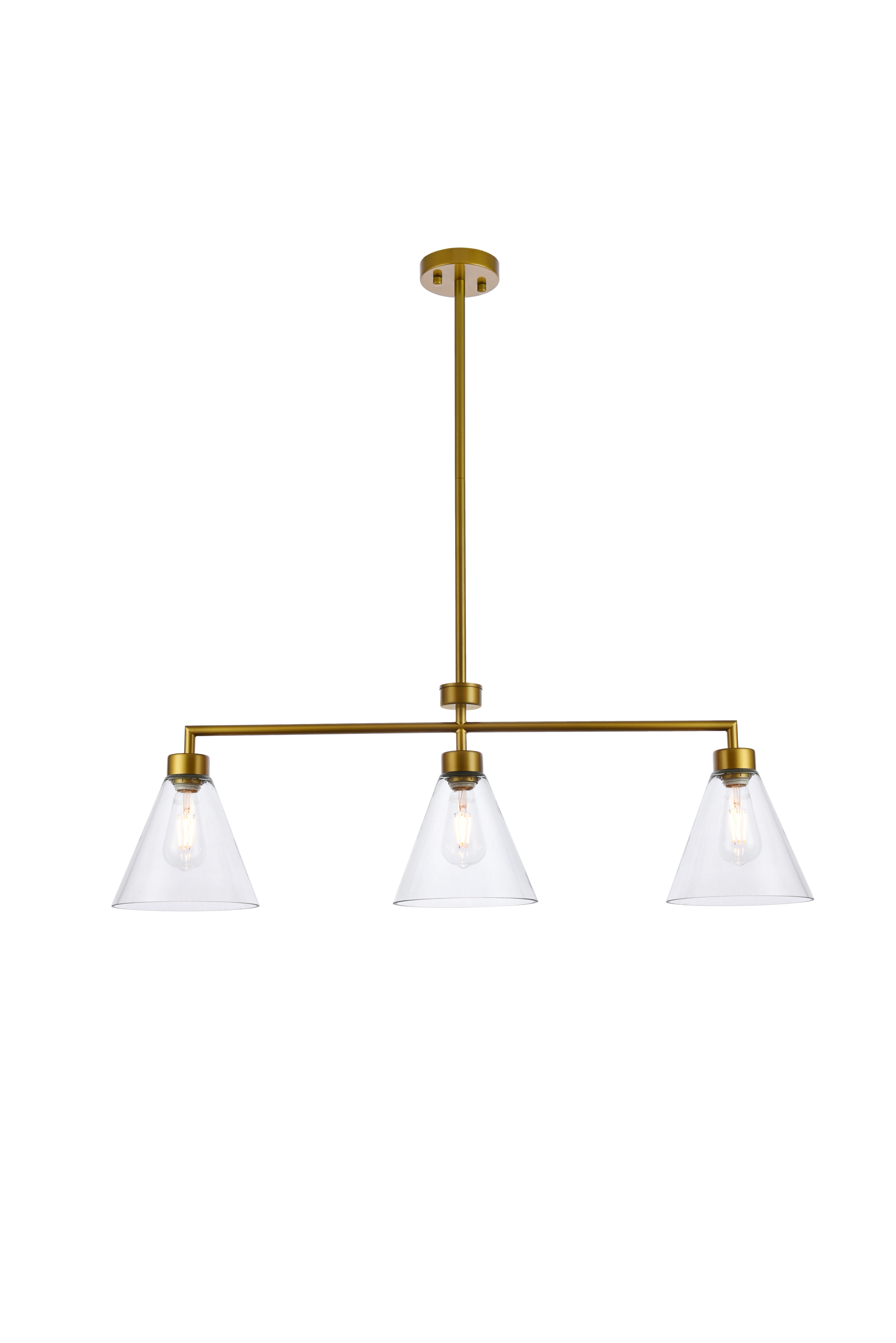 Living District Mera 3 Lights Brass Pendant, Brass/Clear, large