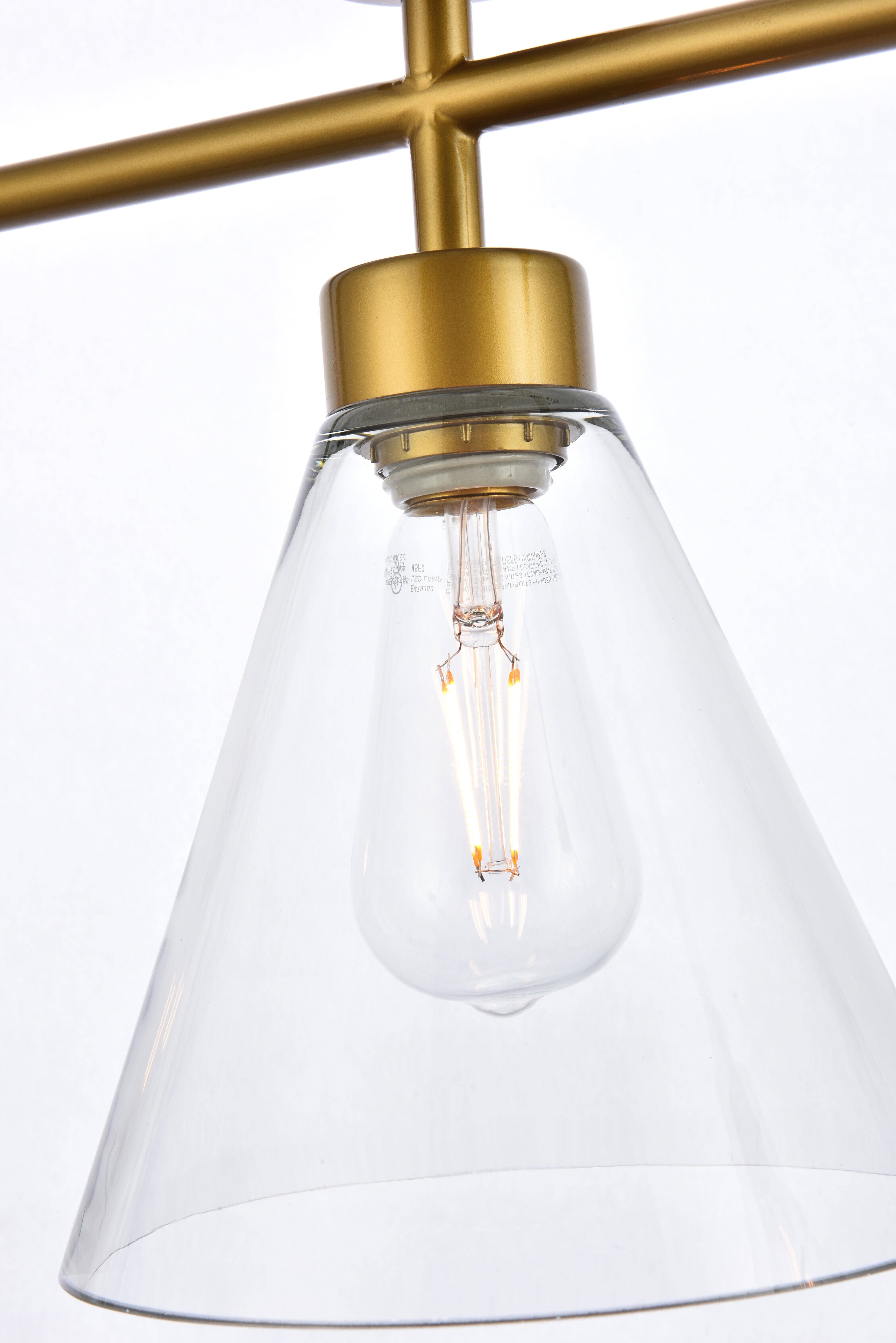 Living District Mera 3 Lights Brass Pendant, Brass/Clear, large