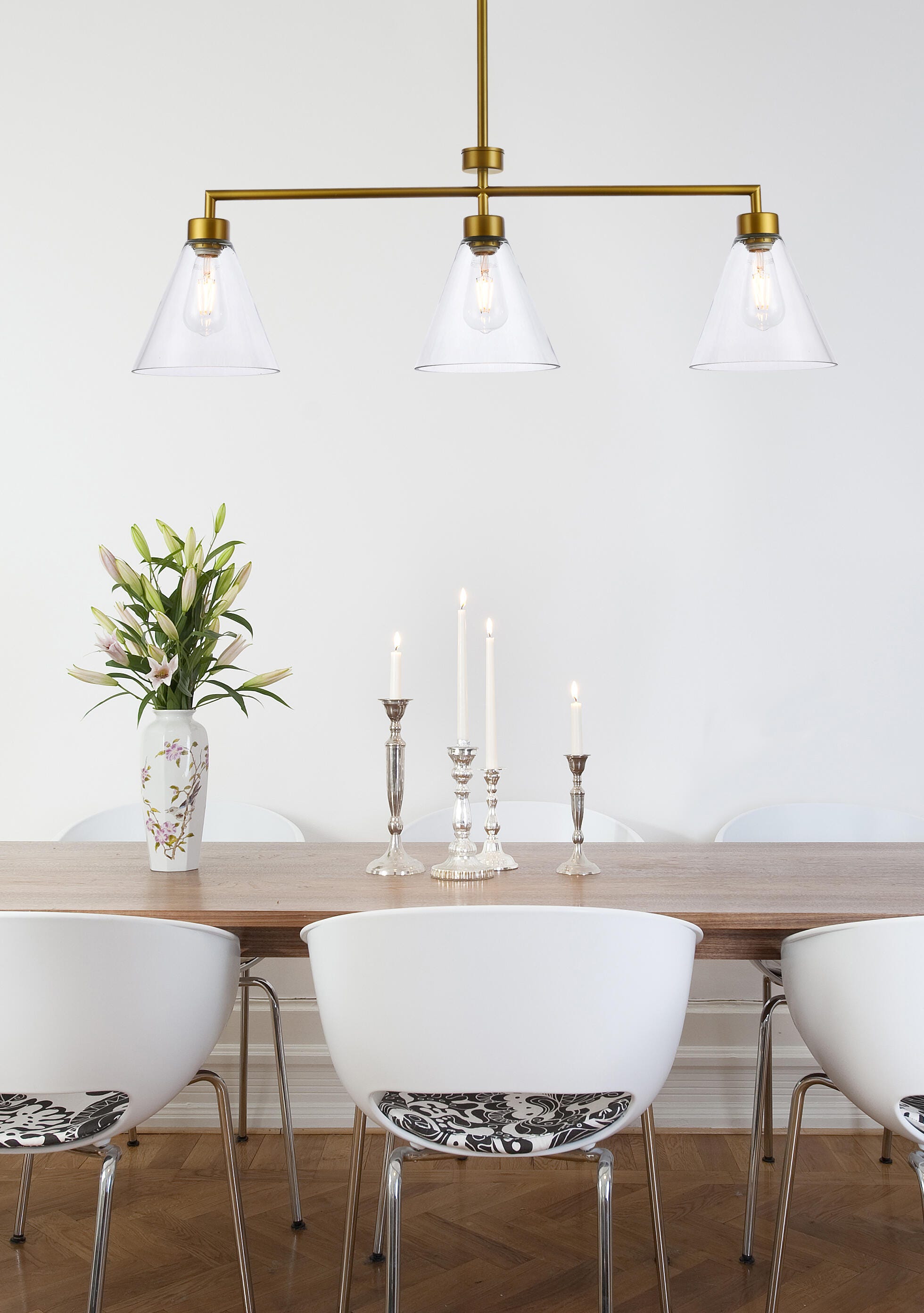Living District Mera 3 Lights Brass Pendant, Brass/Clear, large