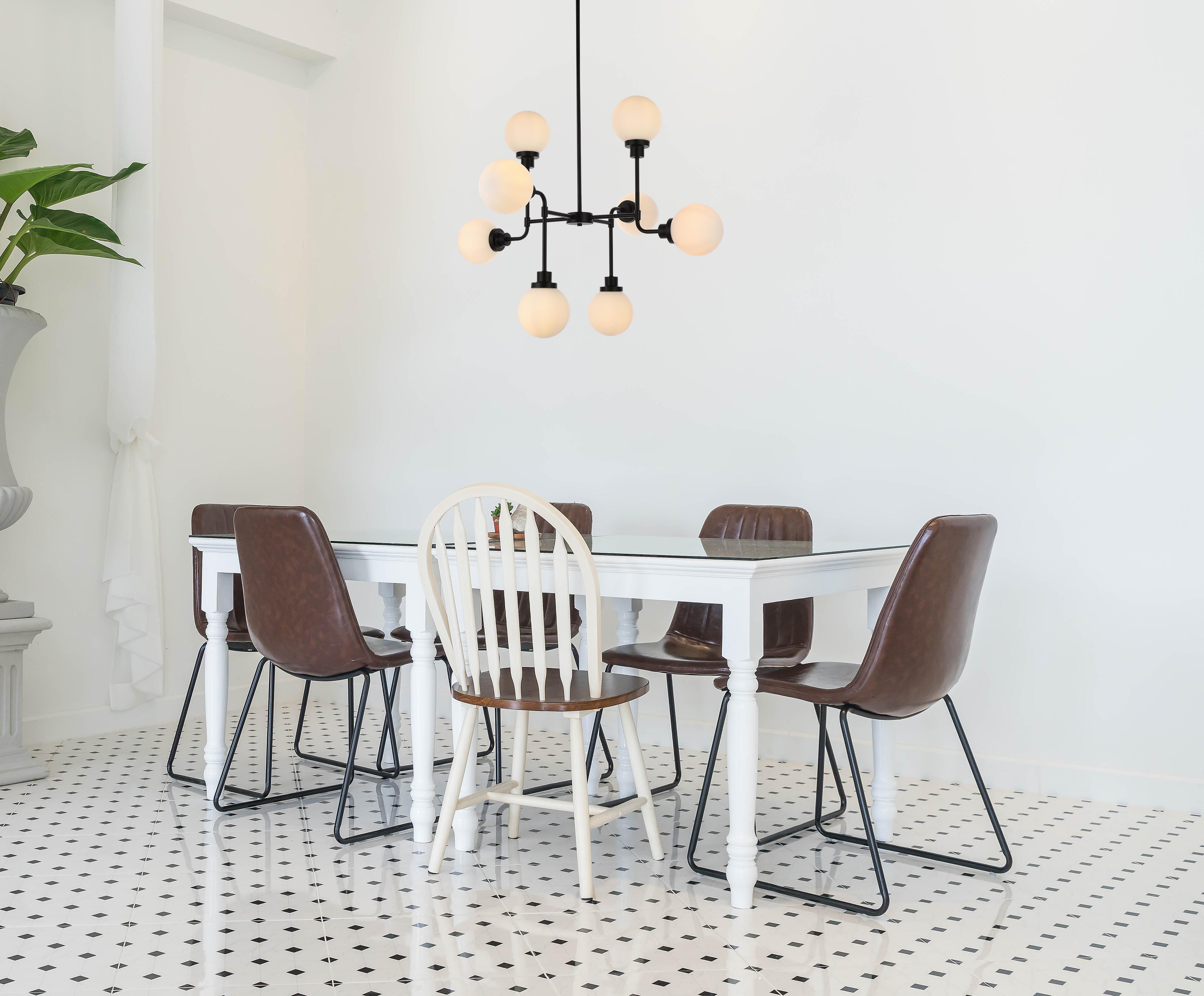 Living District Hanson 8 Lights Pendant In Black With Frosted Shade, Black, rollover