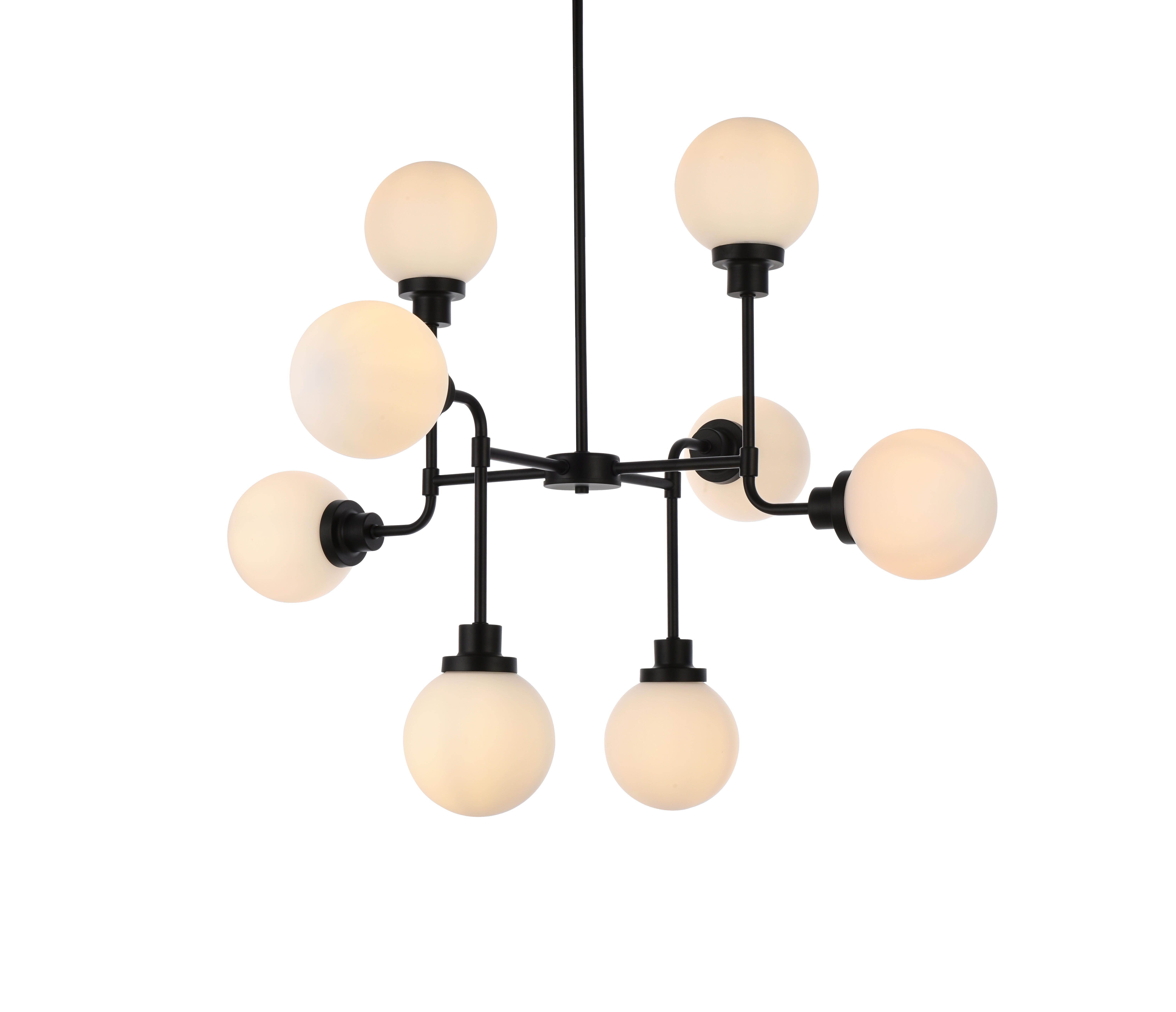 Living District Hanson 8 Lights Pendant In Black With Frosted Shade, Black, large