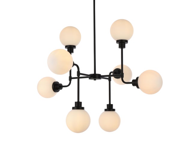 Living District Hanson 8 Lights Pendant In Black w/ Frosted Shade, Black